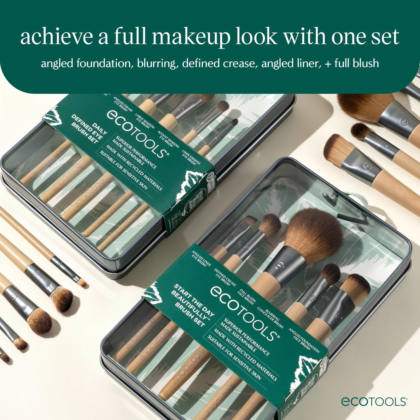 EcoTools Makeup Brush Set for Eyeshadow, Foundation, Blush, and Concealer with Bonus Storage Case, Start the Day Beautifully, Travel Friendly, 6 Piece