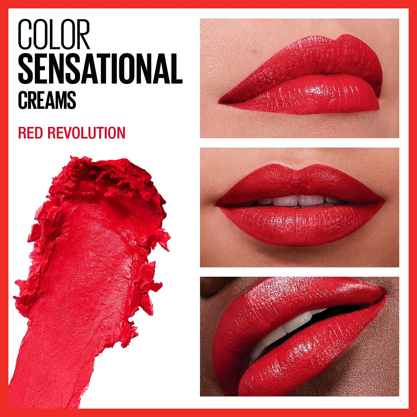 Maybelline Color Sensational Lipstick, Lip Makeup, Cream Finish, Hydrating Lipstick, Nude, Pink, Red, Plum Lip Color, Red Revolution, 0.15 oz;