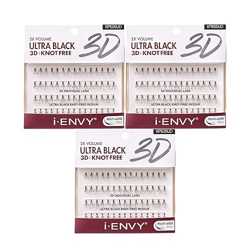iENVY 3D Individual Lash Knot Free Ultra Black 2X Volume (3 Pack Medium)