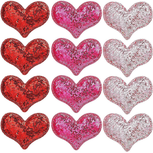 24 Pieces Valentine's Day Heart Hair Clips Heart Glitter Sequin Heart Hairpins for Girls Birthday Party Wedding Themed Party Hair Accessories