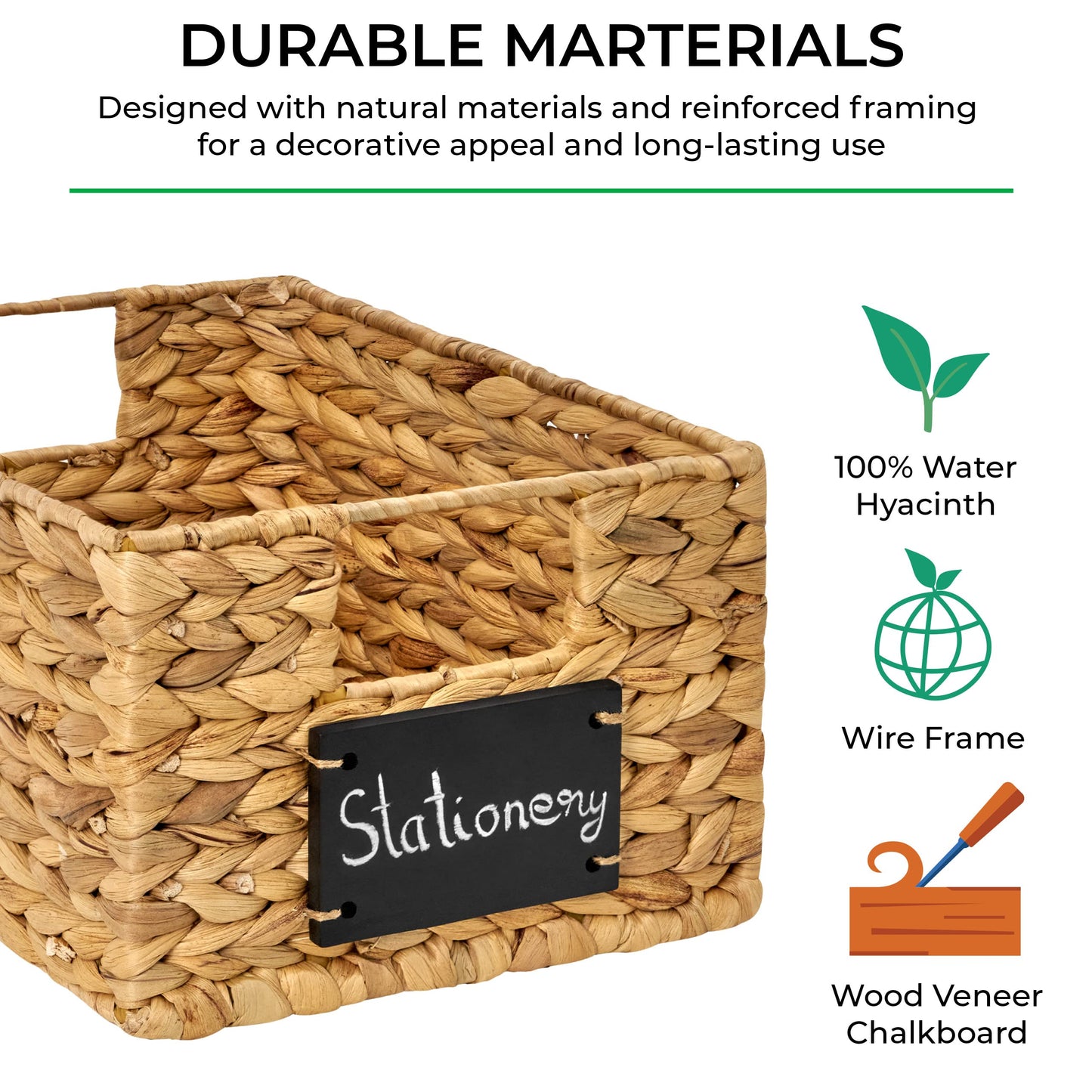BARIEN 6 Pcs 12" x 9" x 6" Natural Water Hyacinth Woven Storage Baskets, Rectangular Wicker Basket with Built-in Handles, Woven Cube Storage Bin…