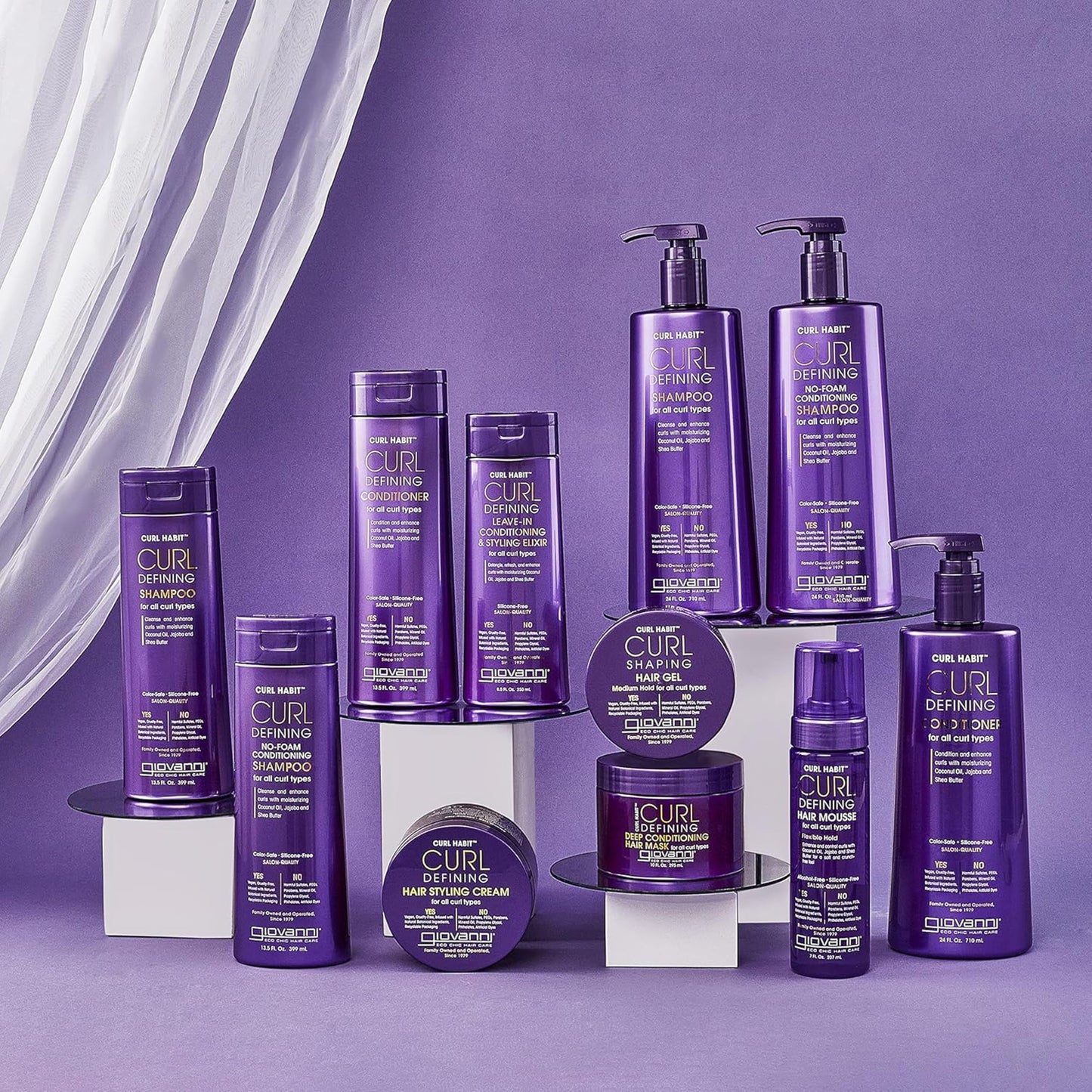GIOVANNI Curl Habit Trio - Curly Hair Shampoo, Conditioner, & Mousse, Foaming Texture for Curls & Wavy Hair, Enhance Curls with Coconut Oil, Jojoba