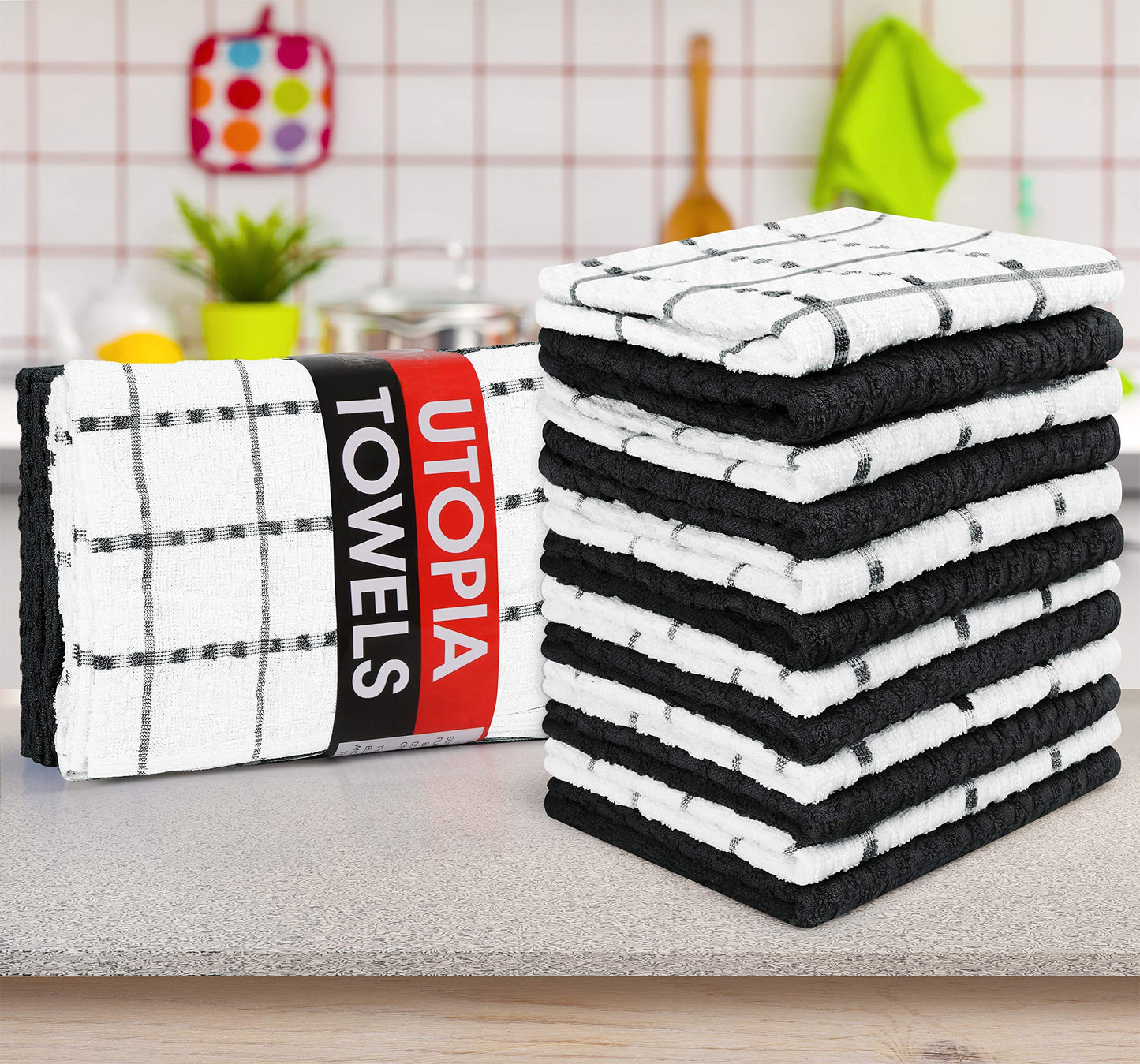 Utopia Towels 12-Pack Kitchen Towels – 15x25” 100% Ring-Spun Cotton, Super Soft & Absorbent Dish, Tea & Bar Towels, Black