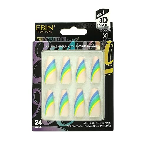 EBIN NEW YORK EMPIRE DREAMS N3DE002 | Press-On Nail Set in Long Coffin Style, Salon Acrylic Finish, Includes Prep Pad, Mini Nail File & Nail Glue Beauty & Personal Care EBIN NEW YORK
