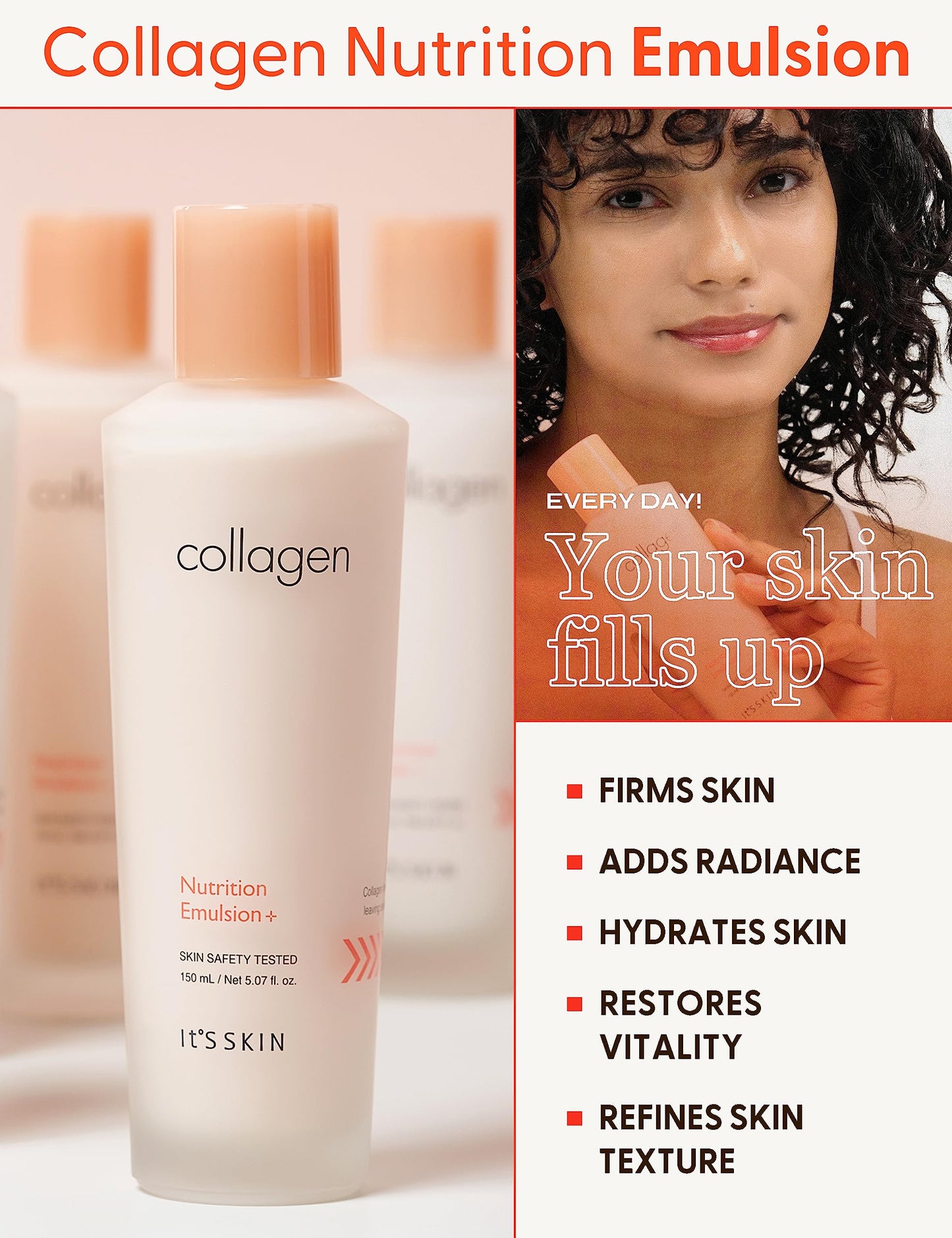 It'S SKIN Collagen Nutrition Emulsion - Marine Collagen Volume & Firming Facial Lotion, Intense Revitalizing & Elasticity for Rough and Aging Skin