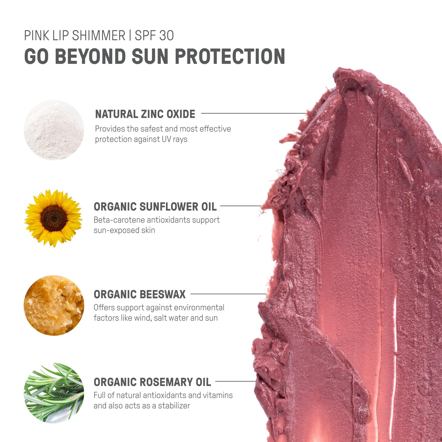 Raw Elements Organic Pink Lip Shimmer Zinc Oxide SPF 30+, 0.15oz Beauty and Personal Care Raw Elements