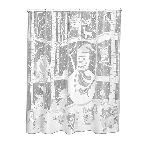 Heritage Lace Snowman Shower Curtain, 72" Wide x 72" Drop, White