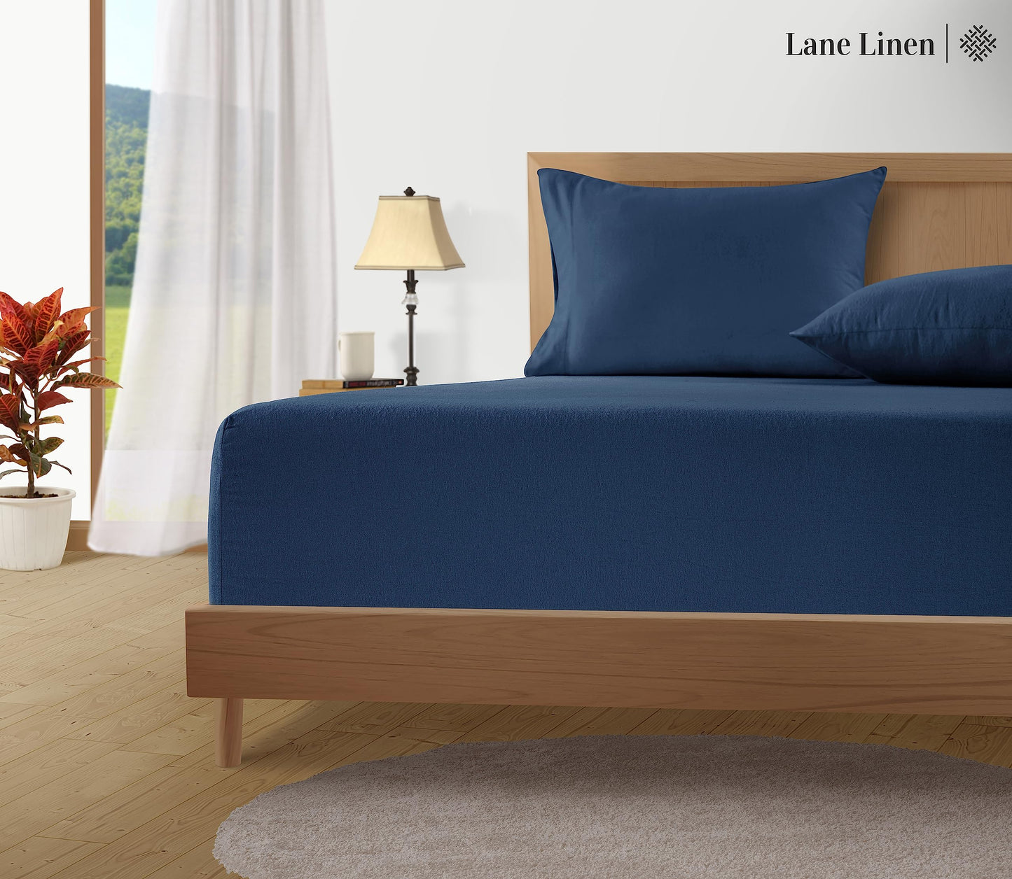 LANE LINEN Cotton Flannel Queen Sheet Set - Brushed for Extra Softness - Lightweight & Durable Cotton Flannel Queen Sheets Set - Warm & Cozy Cotton