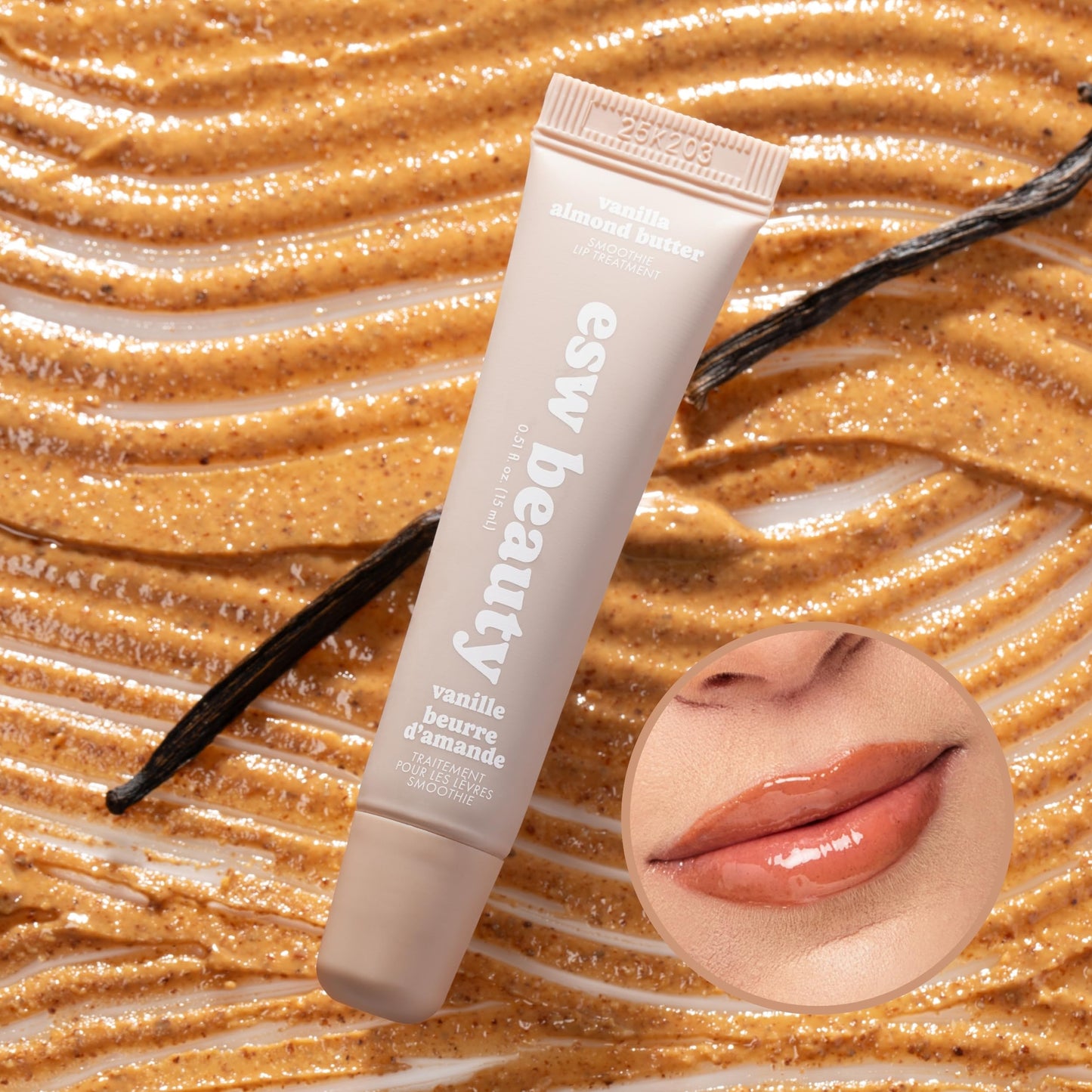 ESW Beauty Vanilla Almond Butter Lip Treatment - Light Caramel Brown Tint with Shea Butter, Vitamin E, Vanilla & Almond for Enhanced Protection & Skin