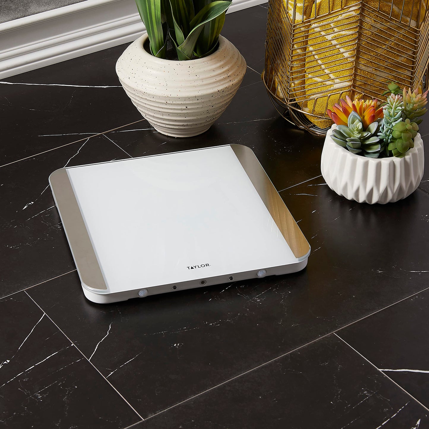 Taylor Glass Digital Bathroom Scale for Body Weight with Motion and Light Sensors, Bright LED Display, 440 lbs, White