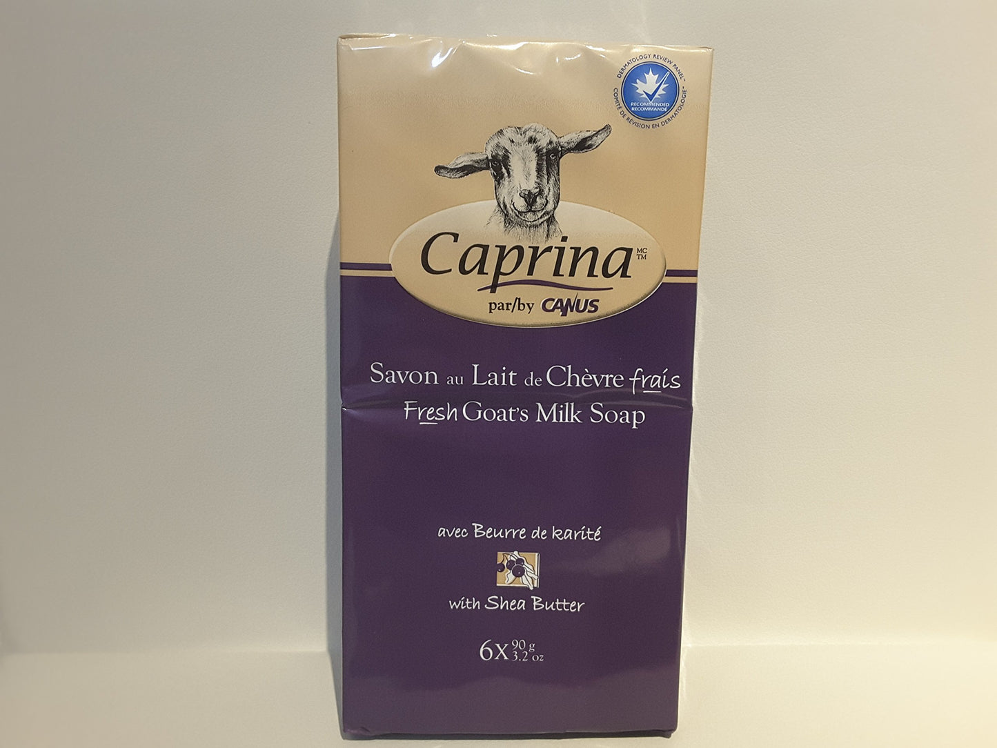 Caprina by Canus Goat Milk Soap Bar, SHEA BUTTER, 3.2 oz (90 g) Bars, 6-Pack, Moisturizing Daily Cleanser for Face, Hands & Body, Fresh Canadian Goat