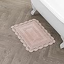 Laura Ashley Absorbent Bath Mat Reversible Crochet Soft and Plush Bathroom Mat 100% Cotton 17x24 Bath Rug, Blush Pink
