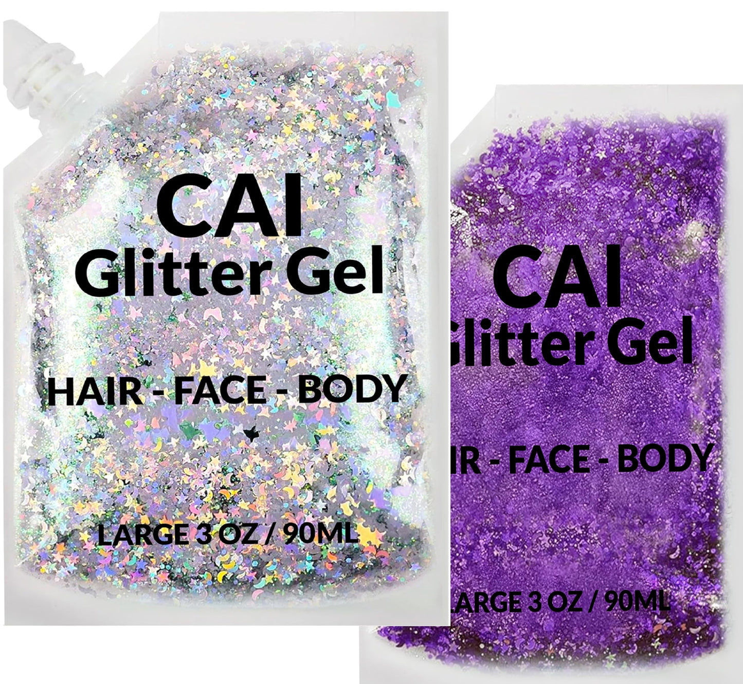 Face, Body & Hair Glitter Gel - Halloween Glitter for Kids and Women - 3 Oz Cosmetic-Grade Gel w/Moon & Stars for Festivals & Halloween Party, Easy