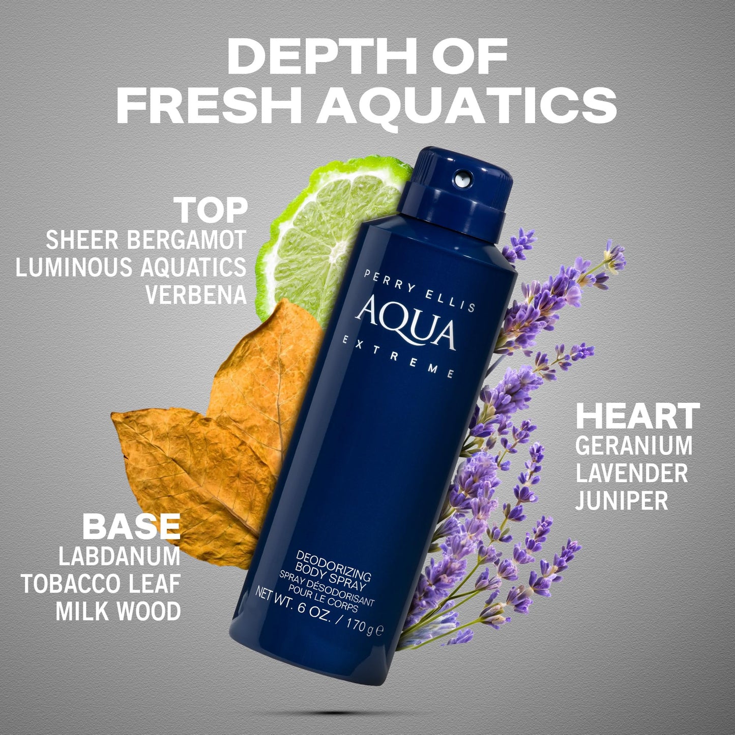 Perry Ellis Aqua Extreme Body Spray for Men - Body Spray Cologne, EDT, All Over Men's & Boys Mist with Notes of Fresh Wood & Spice Fragrance - 6 oz