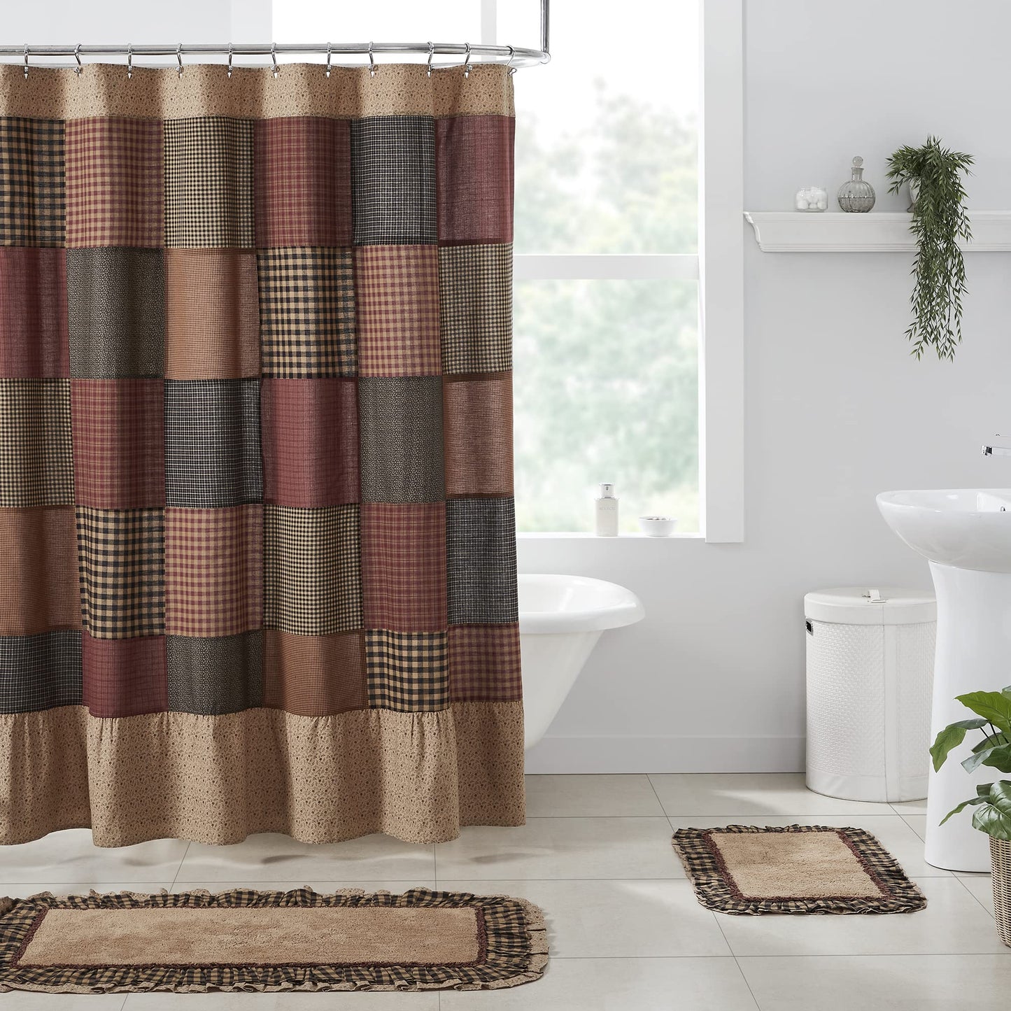 VHC Brands, Maisie Patchwork Shower Curtain, Tan, 72x72