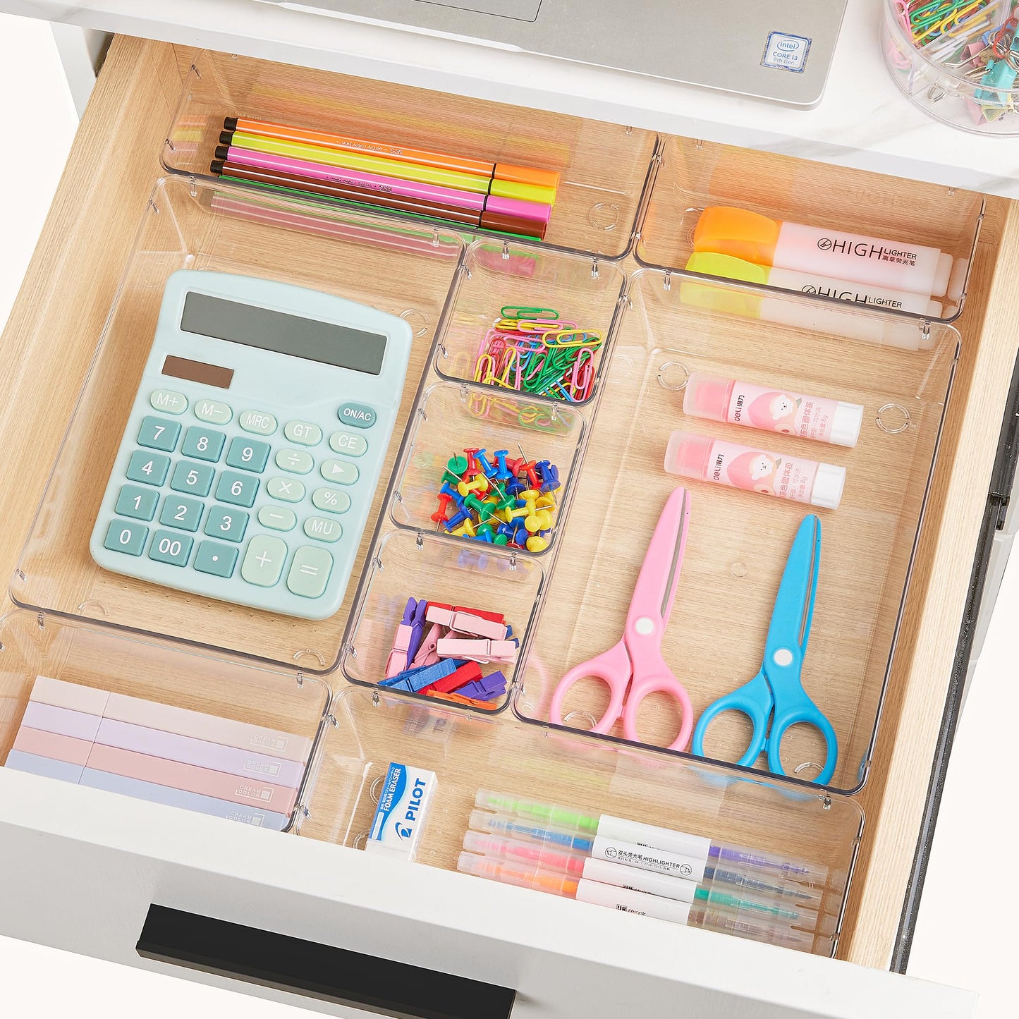 Vtopmart 25PCS Clear Drawer Organizer Set – 4 Sizes for Bathroom, Kitchen, Makeup, Utensils, Office & Vanity Storage Bins