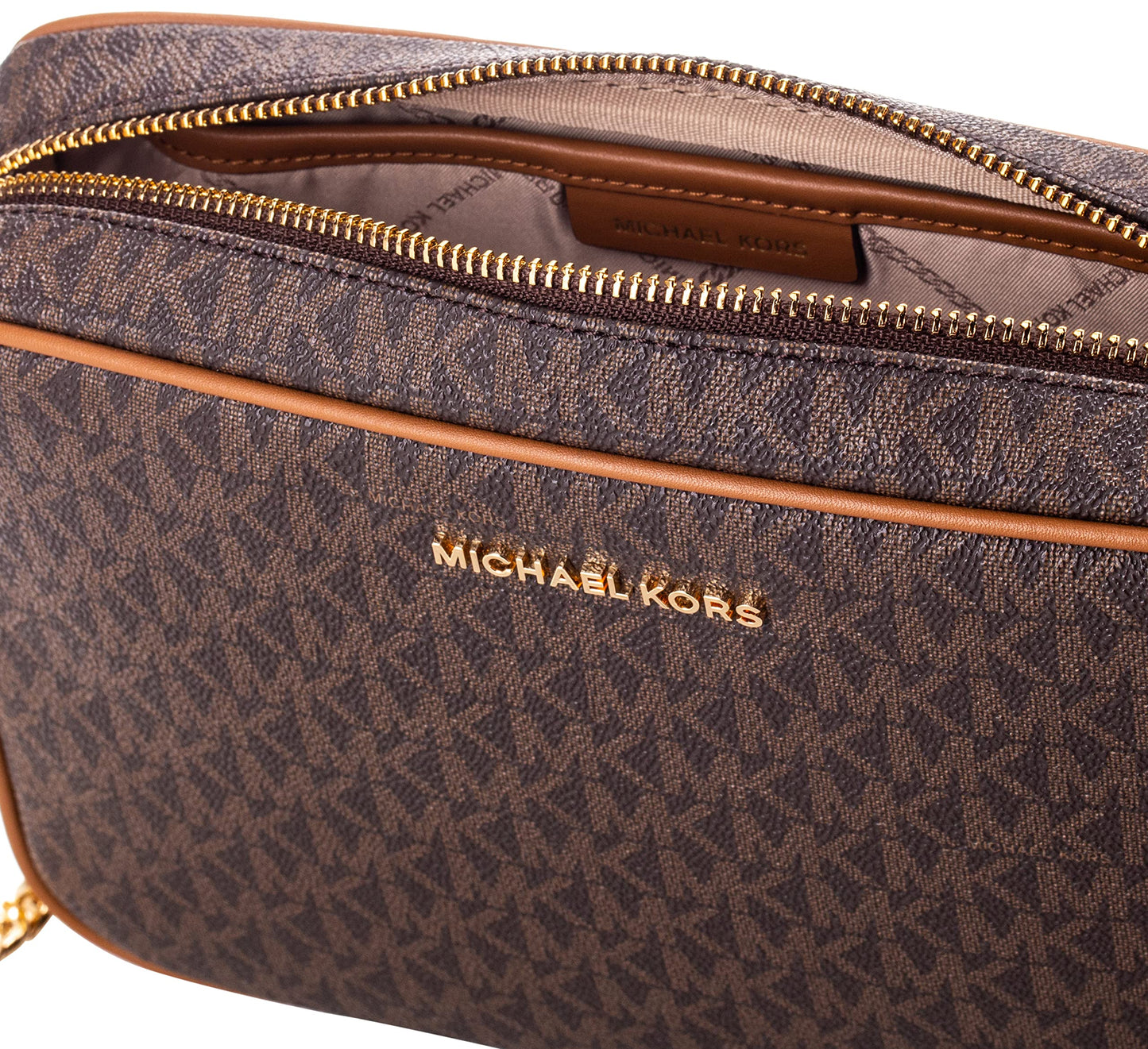 Michael Kors Jet Set Large Crossbody, Gold-Tone Hardware/Brown, One Size