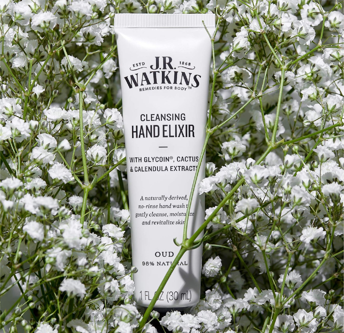 J.R. Watkins Oud Hand Elixir, No Rinse Waterless Cleansing Hand Wash, Convenient 1 oz