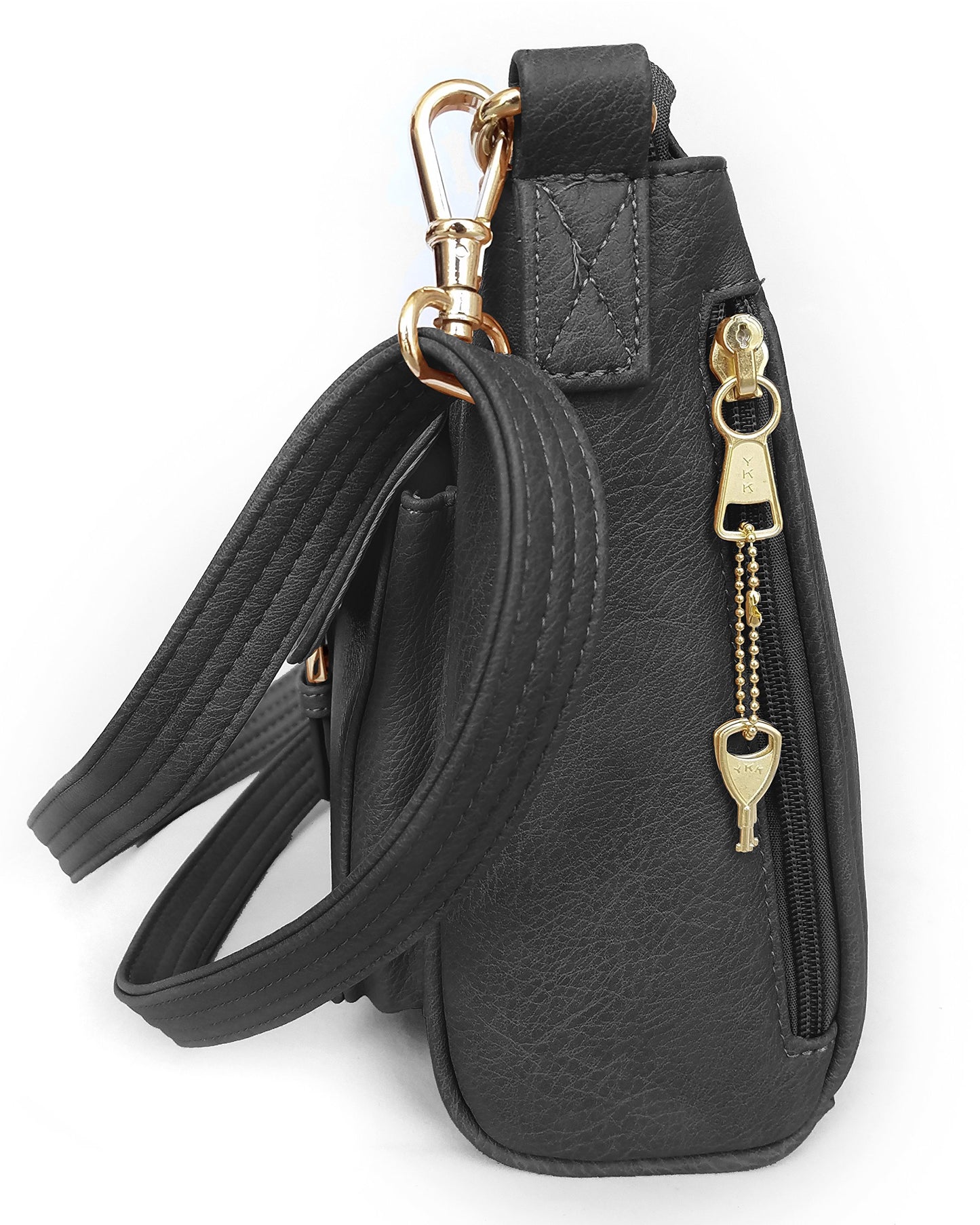 Roma Leathers Concealed Carry Cross Body Handbag - Premium Black Vegan Leather - Adjustable, Detachable, and Wire Reinforced Shoulder Strap - Front…