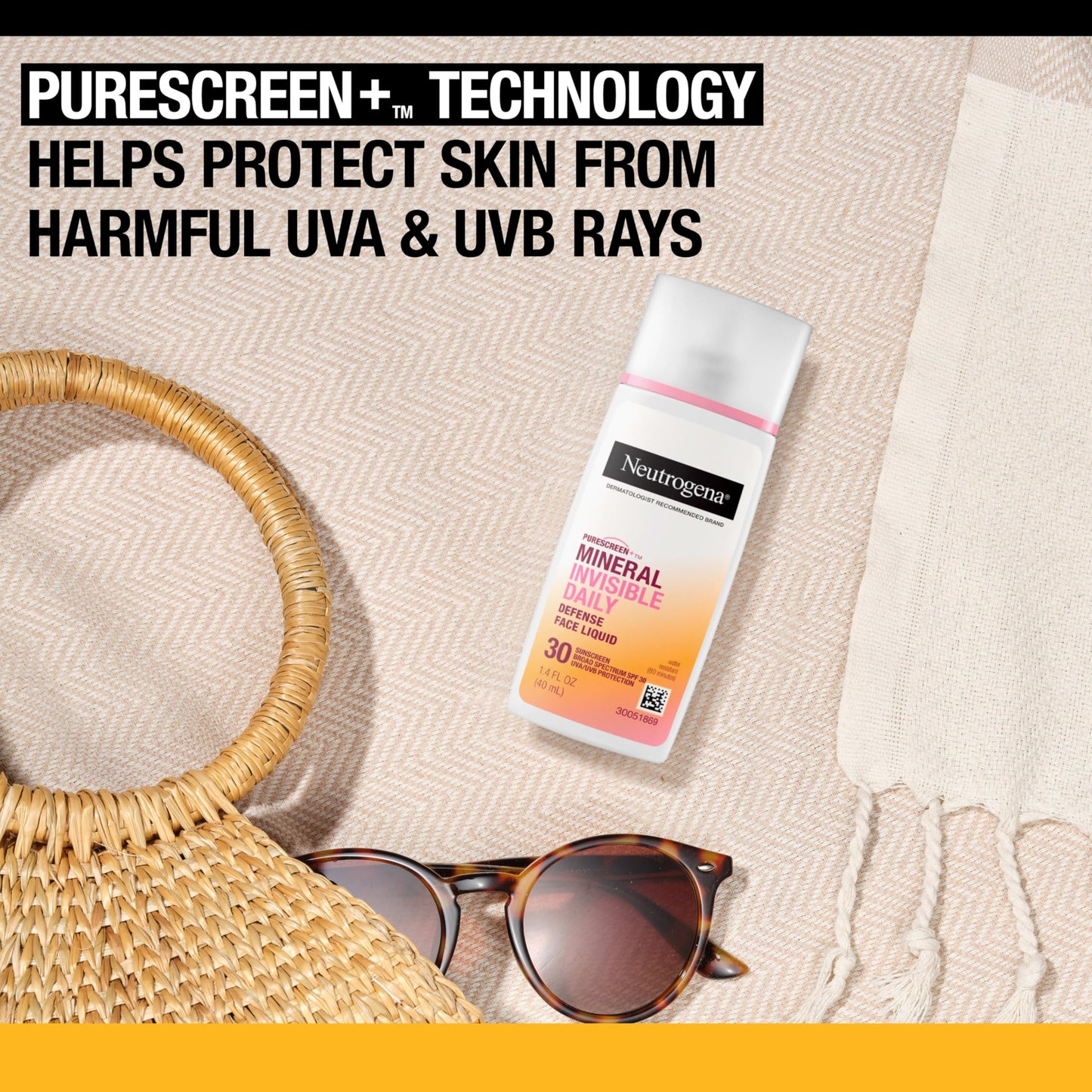 Neutrogena Purescreen+ Invisible Daily Defense Mineral Sunscreen for Face with SPF 30, Broad Spectrum Mineral Sunscreen with Vitamin E, Water