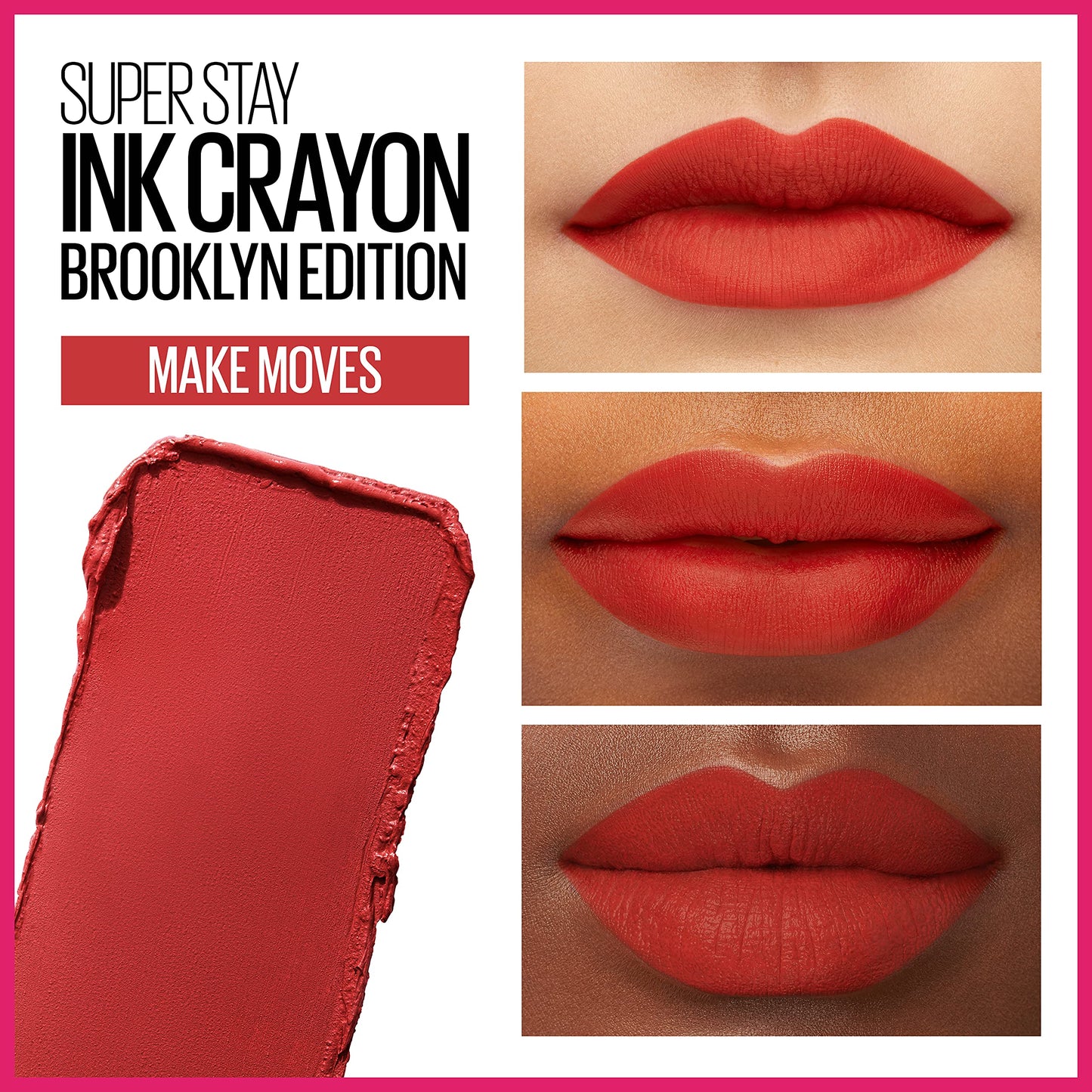 Maybelline Super Stay Ink Crayon Lipstick Makeup, Precision Tip Matte Lip Crayon with Built-in Sharpener, Longwear Up To 8Hrs, Make Moves, Red Nude, 1