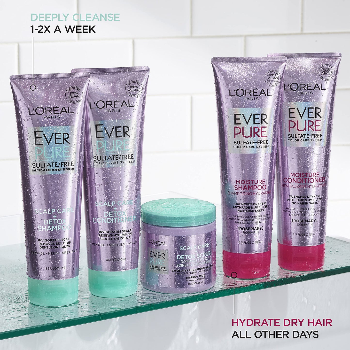 L'Oreal Paris EverPure Scalp Care + Detox Sulfate Free Conditioner for Color-Treated Hair, Invigorates Scalp and Renews Hydration, Menthol and Neem