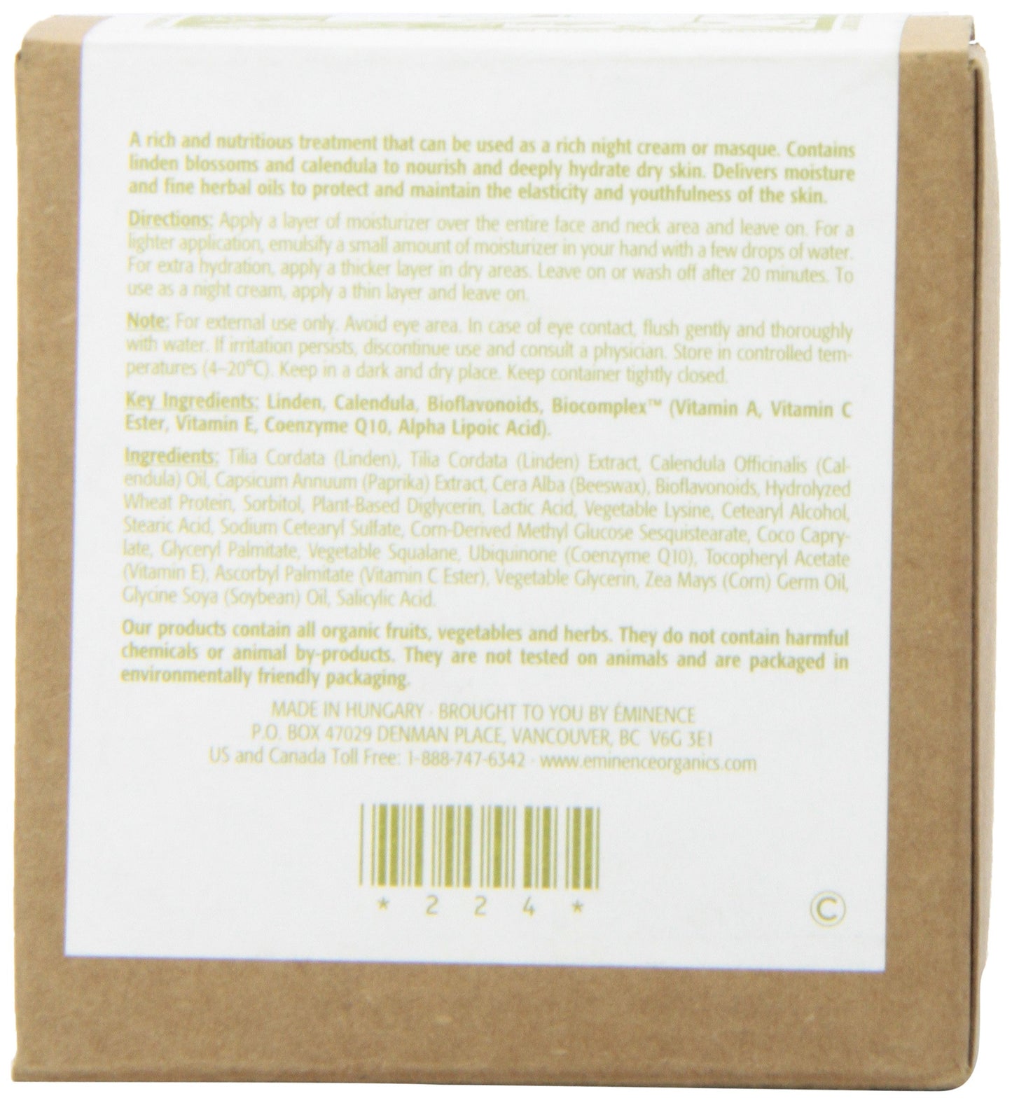 Eminence Linden Calendula 2oz Treatment Cream - Hydrating Moisturizer for Sensitive & Dry Skin