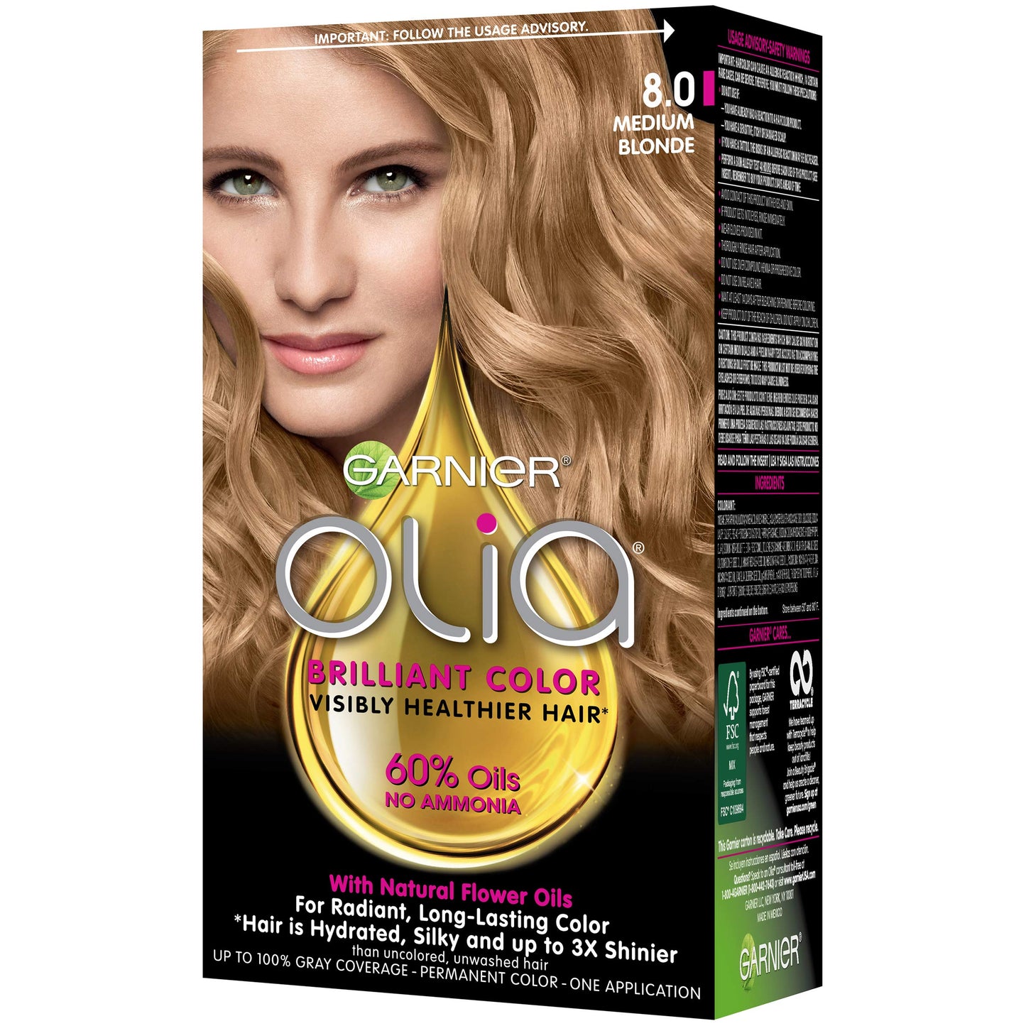 Garnier Olia Permanent Haircolor, Oil Powered, Medium Blonde 8.0, 1 ct (Pack of 3) by Unknown