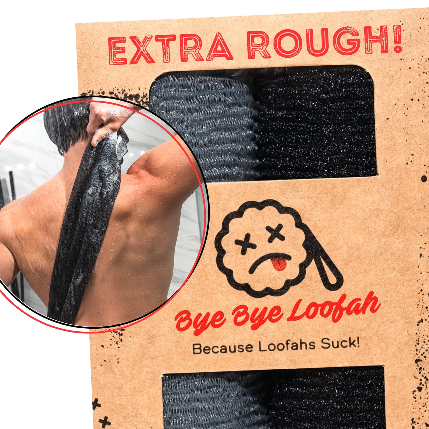 Extra Rough Exfoliating Washcloth - Extreme Body & Back Scrubber for Shower, Extra Long, Hygienic Exfoliator Wash Cloth, Men Or Women, 2 Count Pack, 1