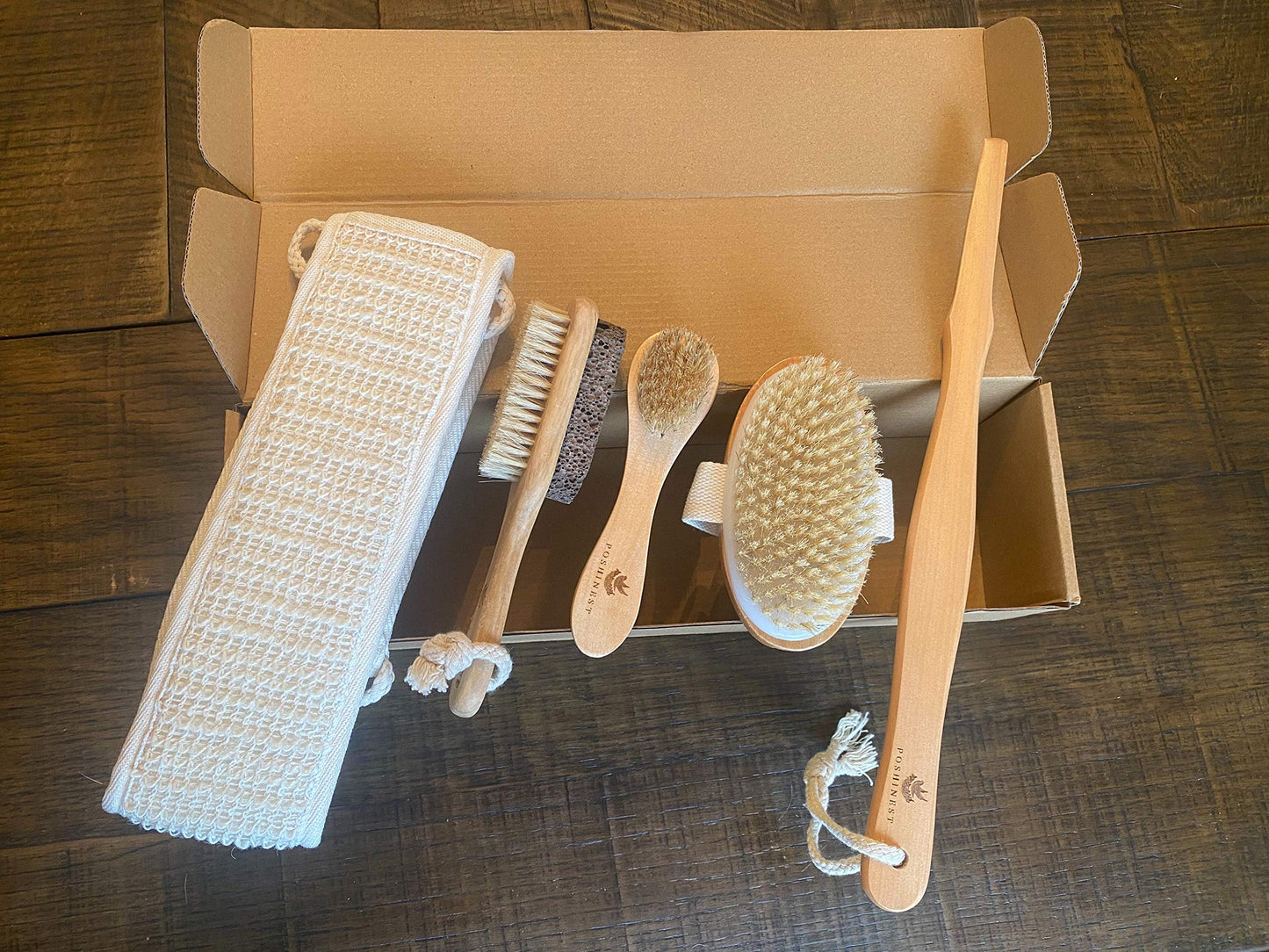 Poshinest Spa Bath, and Shower 5 Piece Bamboo Brush Set Beauty and Personal Care Poshinest