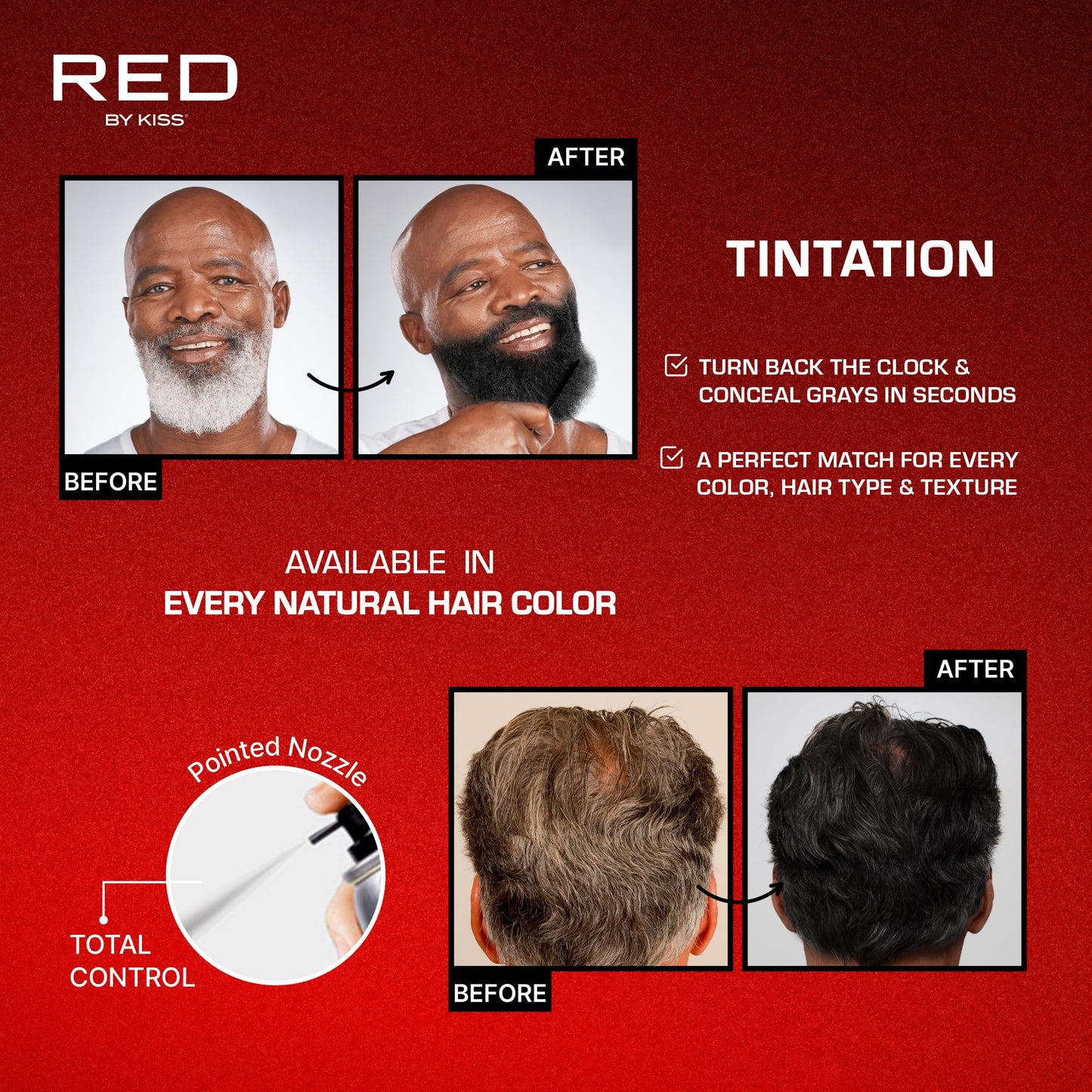 RED by Kiss Tintation Temporary Hair Color Spray, Extra Large Size, Instant Gray Root Cover Up, Water-Resistant, Smudge-Proof, Hairline & Barber