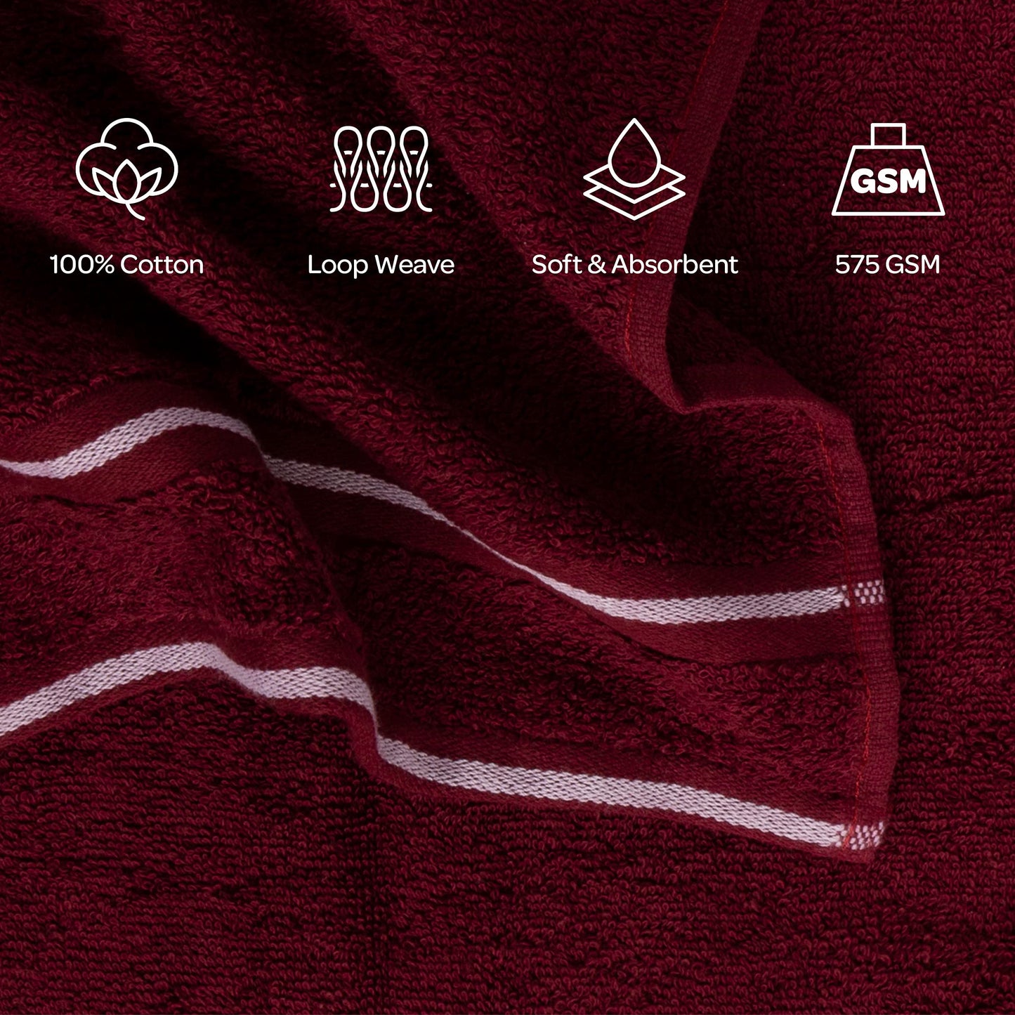 8-Piece Towel Set - Cotton Bathroom Accessories with 2 Bath Towels, 2 Hand Cloths, 2 Washcloths, and 2 Fingertip Cloths by Bedford Home (Burgundy)