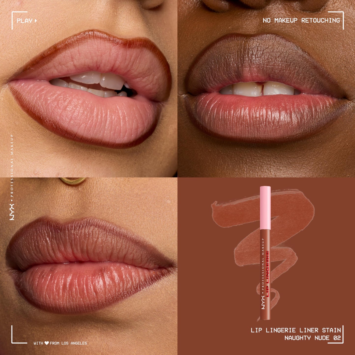 NYX PROFESSIONAL MAKEUP Lip Lingerie Liner Stain, Seamless Make Up with All-Day Color, Waterproof Lip Stain Finish - Naughty Nude (Warm Nude)
