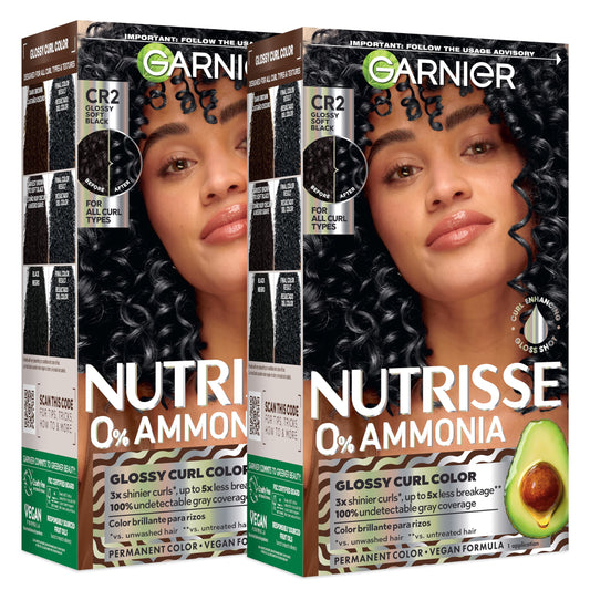 Garnier Nutrisse 0% Ammonia Glossy Curl Color Permanent Hair Dye for Curls, Vegan Color For 100% Gray Coverage, Curl-Protecting Formula with Enhancing Beauty & Personal Care Garnier