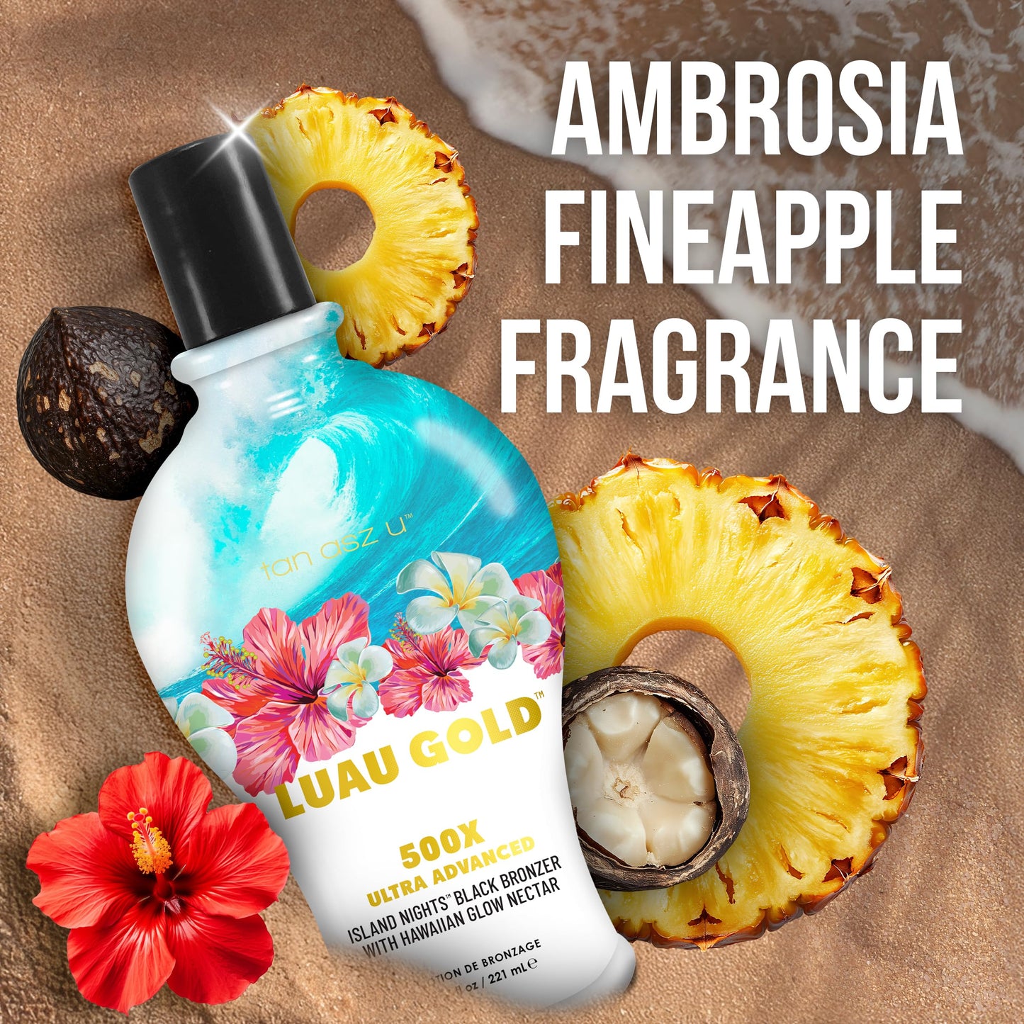 Tan Asz U Luau Gold Tanning Lotion, 500X Ultra Advanced Island Nights Black Bronzer Tanning Lotion with Hawaiian Glow Nectar, Peptides & Ceramides