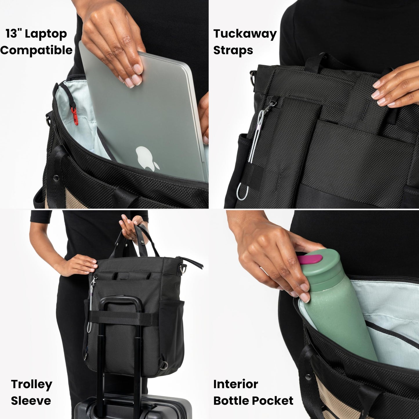 Sherpani Soleil, Anti Theft Convertible Backpack, 3 in 1 Tote Bag, Cross Body Purse, 18L Travel Backpack, Travel Gifts for Women, RFID Protection, Metal Hardware Fits 13” Laptop (Straw Signature)