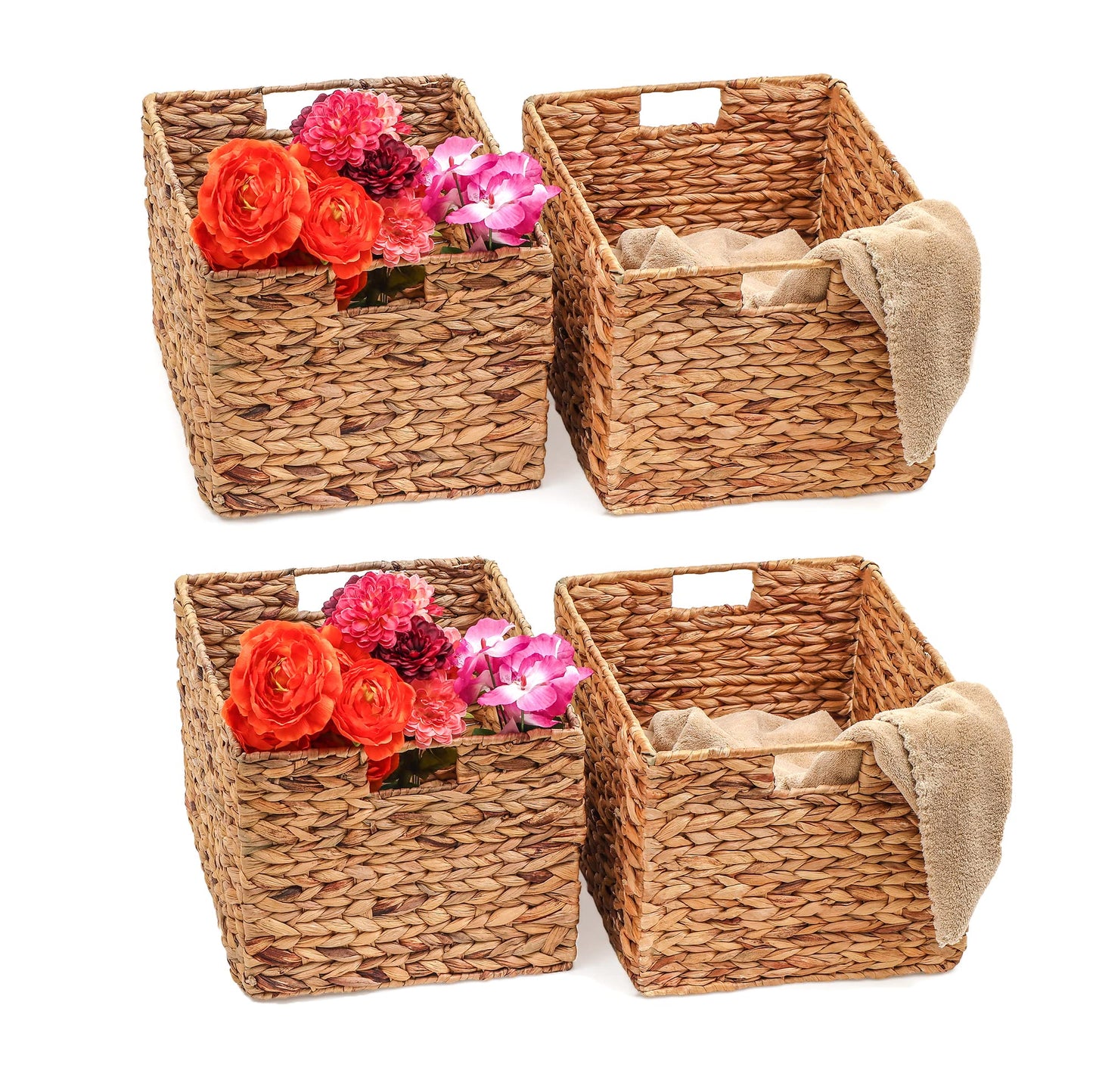 Trademark Innovations Large Foldable Rectangle Woven Wicker Basket Bins for Storage (Set of 4)