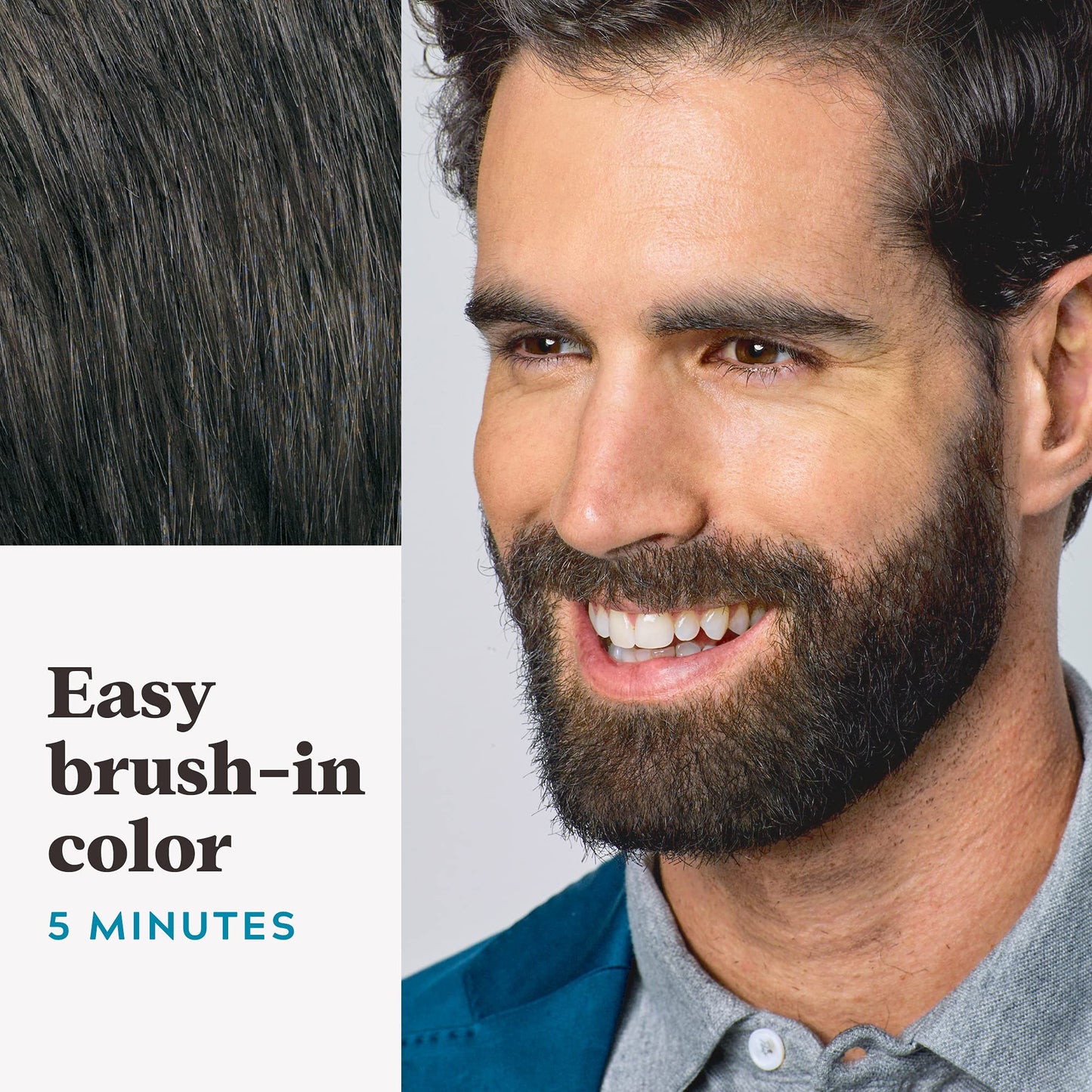 Just For Men Mustache & Beard, Beard Dye for Men with Brush, With Keratin Biotin Aloe and Coconut Oil for Healthy Facial Hair - Deep Dark Brown, M-46