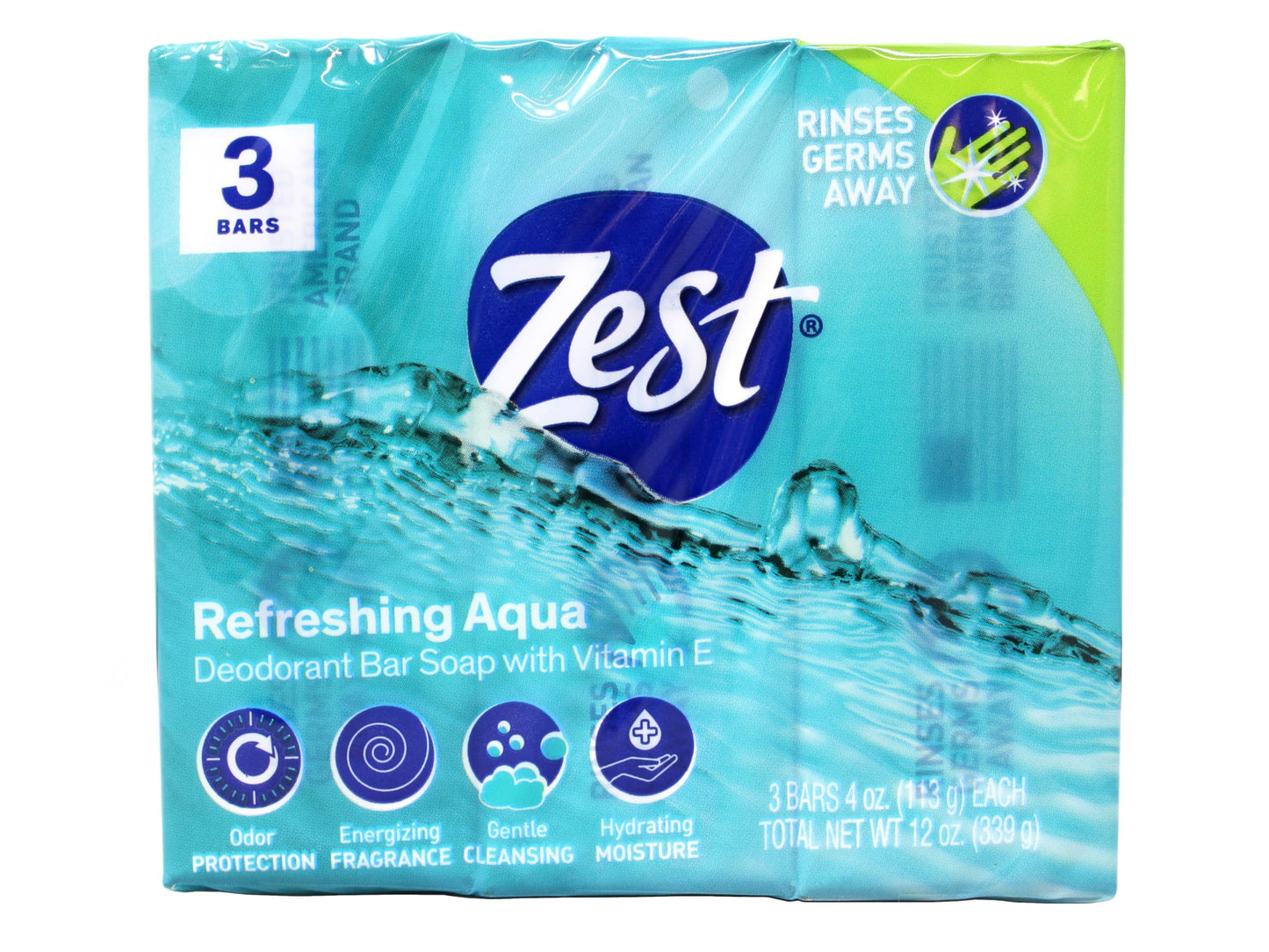 Zest Aqua Deodorant Bar Soap 3 ct (Pack of 12)