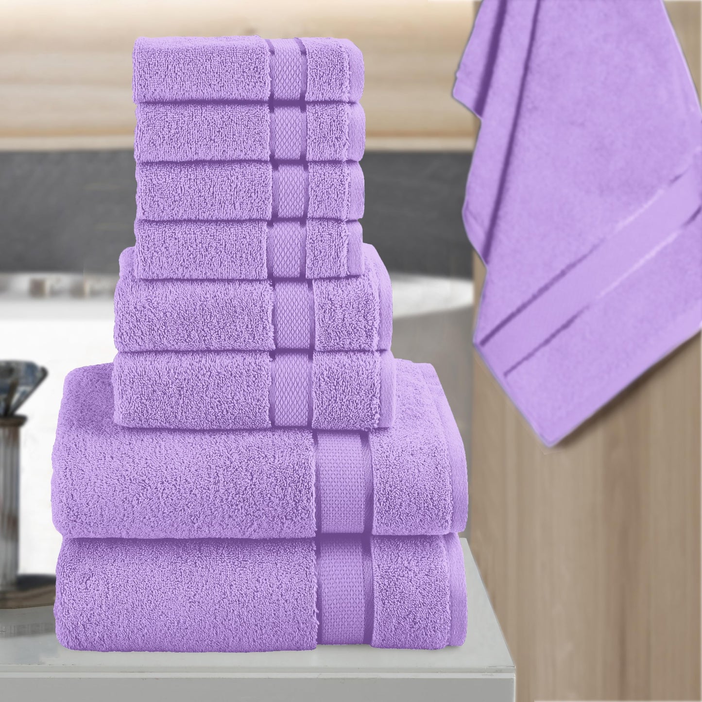Elegant Comfort Premium Cotton 8-Piece Towel Set, Includes 4 Washcloths, 2 Hand Towels and 2 Bath Towels, 100% Turkish Cotton - Highly Absorbent…