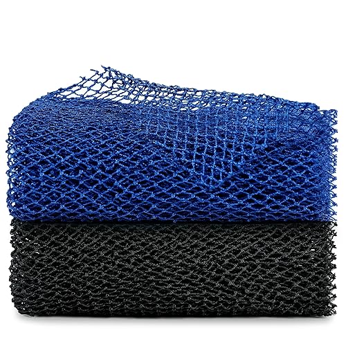 African Net Sponge, 2 Pieces Exfoliating Premium Nylon Bathing/Wash Net for Daily Back Body Scrub Scrubber Shower Net (Black, Blue) …