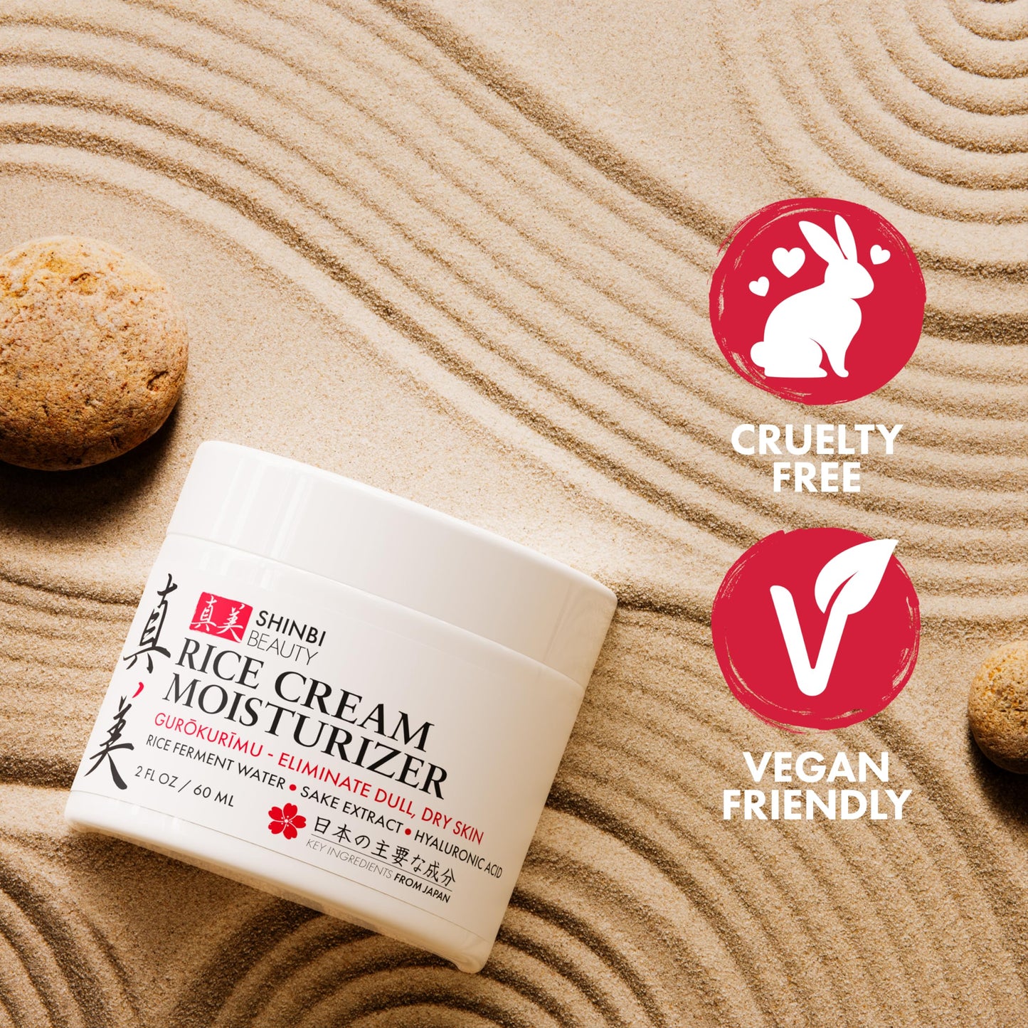 Shinbi Beauty Japanese Skincare Moisturizer for Face - Rice Cream With Rice Ferment + Sake Extract - J Beauty Natural Asian Skincare Products 2oz