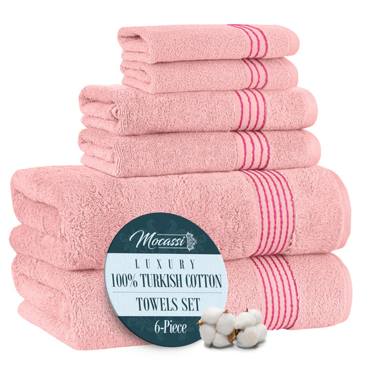 Mocassi Luxury 100% Turkish Cotton 6-Piece Towel Set - Ultra Soft, Quick Dry Highly Absorbent Premium Spa Hotel Quality Bath Towels, Includes 2 Bath…