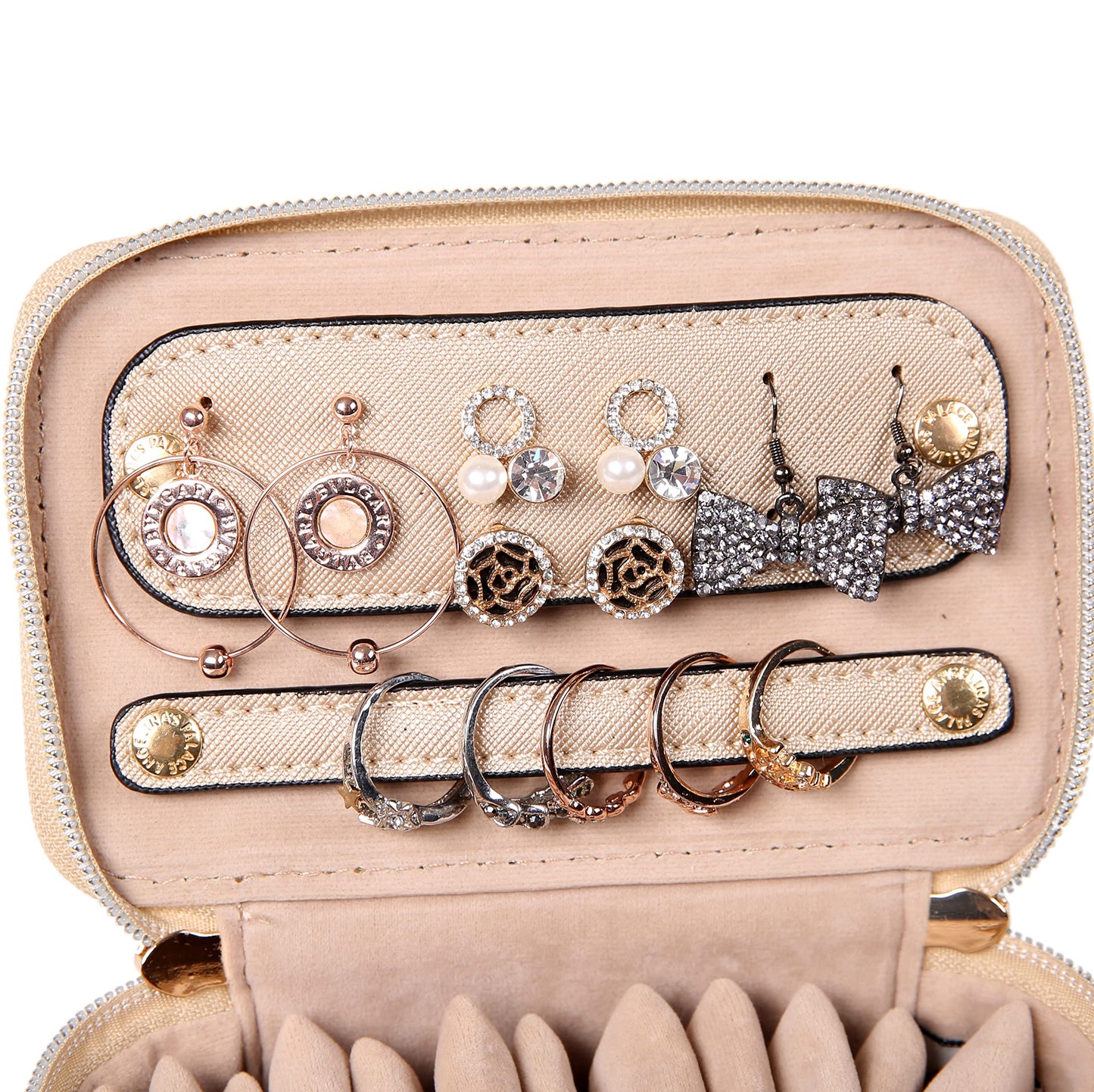 Angelina's Palace Jewelry Organizer Case Bridesmaid Gifts Travel Bag Vegan Leather Box for Necklace Earring Bracelet Ring(champagne)