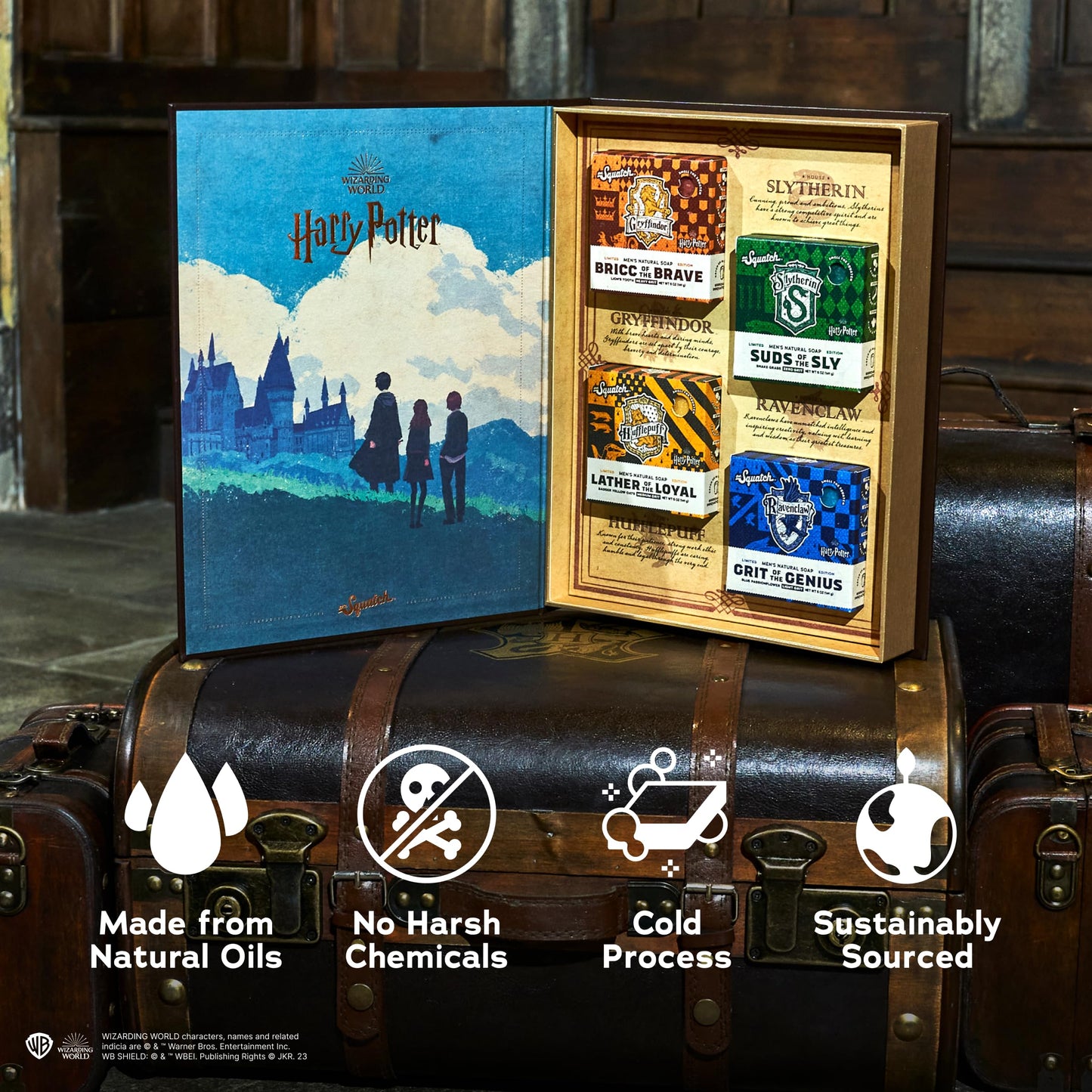 Dr. Squatch Harry Potter Collection with Collector's Box - Men's Natural Bar Soap 4 Pack Bundle and Collector's Box - Soap inspired by Gryffindor