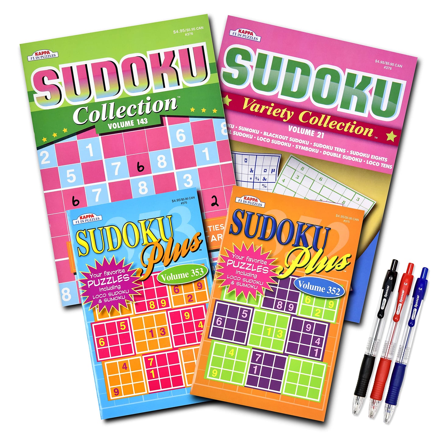 4-Pack 350+ Sudoku Puzzle Books for Adults & Seniors – Brain Stimulation Variety Pack with Tips & Tricks, Large 8x10 & 5x8 Combo