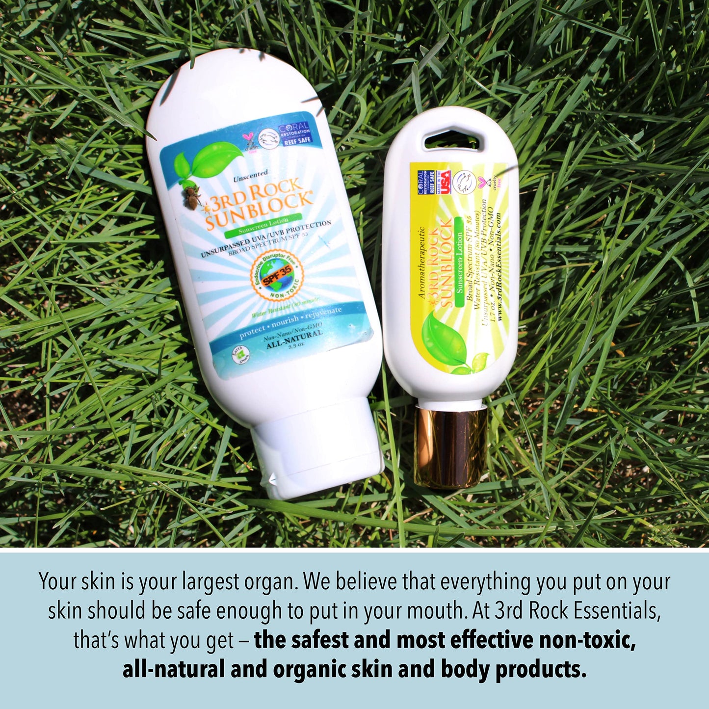 3rd Rock Essentials | Travel Size Sunblock® SunScreen Lotion SPF 35+ | Travel Sized All Natural Organic Zinc Unscented Sunscreen for Sun Protection |