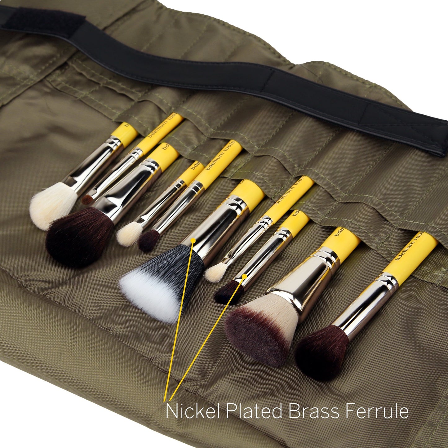 Bdellium Tools Studio Mineral 10pc. Brush Set with Roll-up Pouch - Designed for Use with Mineral Makeup (Yellow, 1pc)