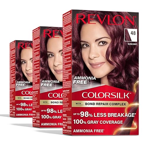 Revlon ColorSilk with Bond Repair Complex, Burgundy Permanent Hair Color, 100% Gray Coverage, Ammonia Free Hair Dye, Vegan Keratin, 48 Burgundy (Pack