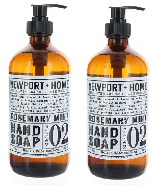 2 Bottles, Newport + Home Hand Soap, Rosemary Mint 16 oz, Infused w/Coconut Oil & Essential Oil by Home and Body Co